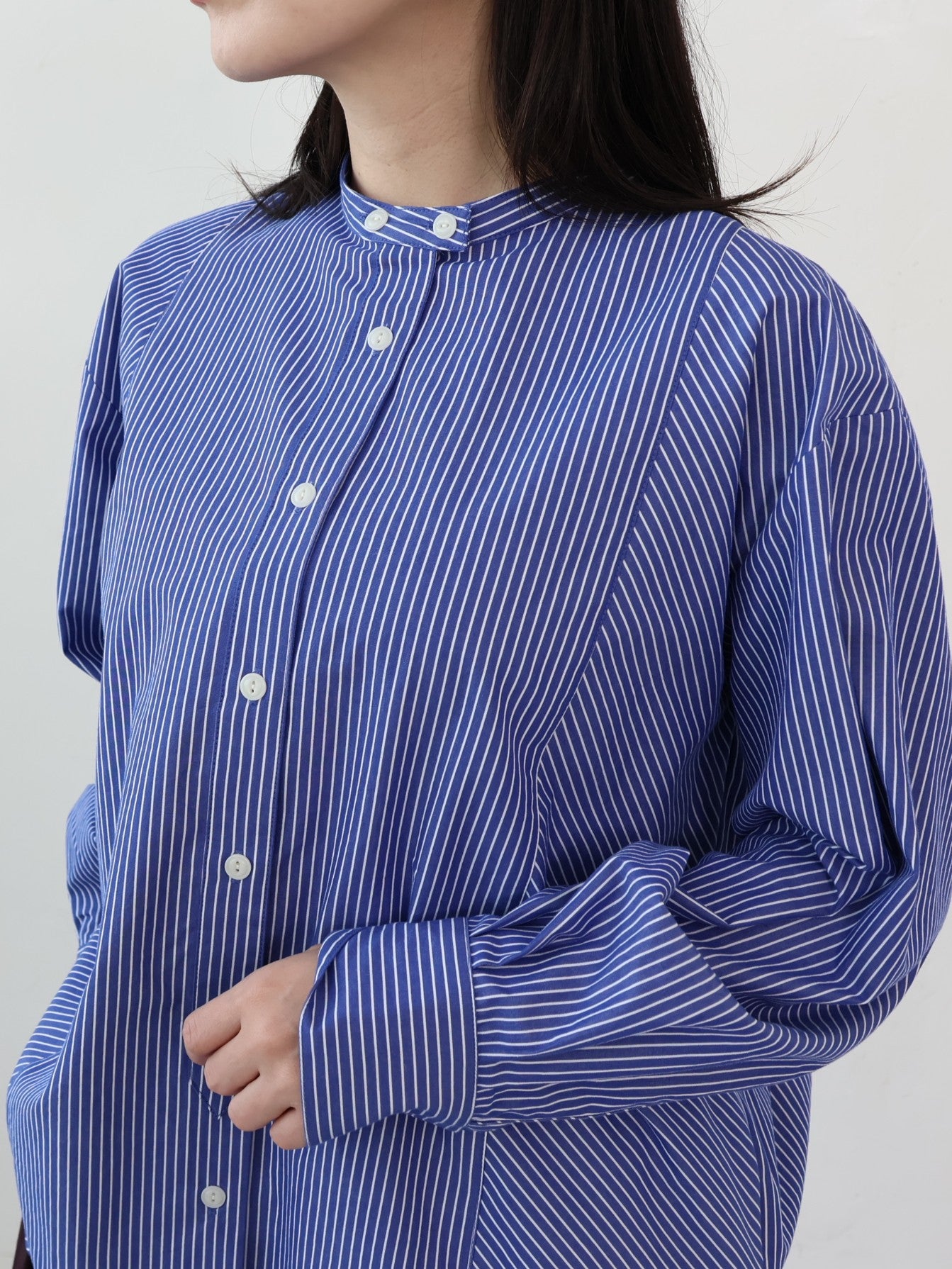 doux bleu ストライプ バンドカラーシャツ DB-2643-021