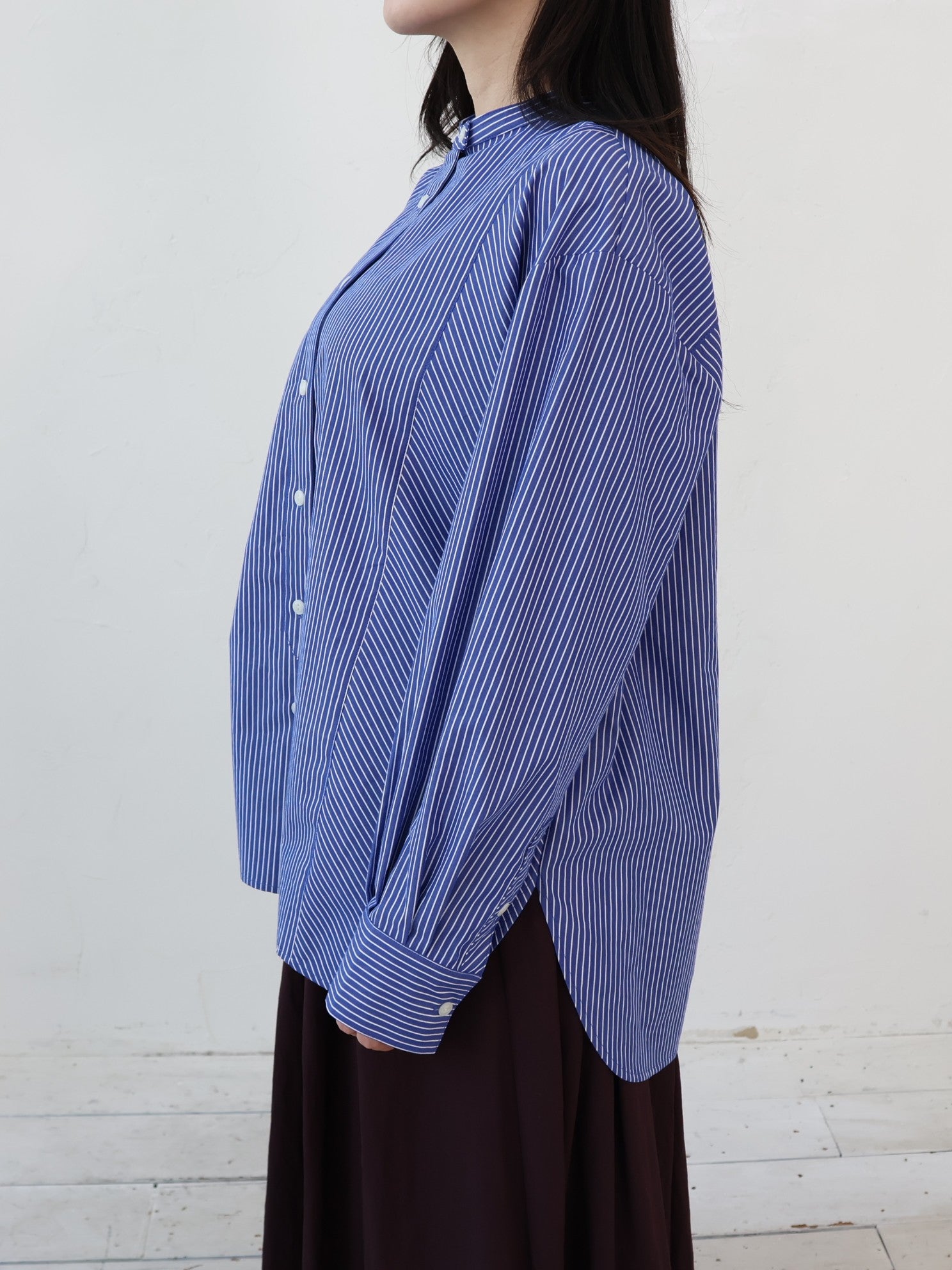 doux bleu ストライプ バンドカラーシャツ DB-2643-021
