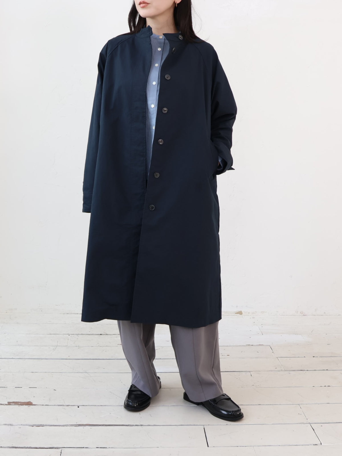 doux bleu　C/Nナイロン スタンドカラーコート　DB-2647-032