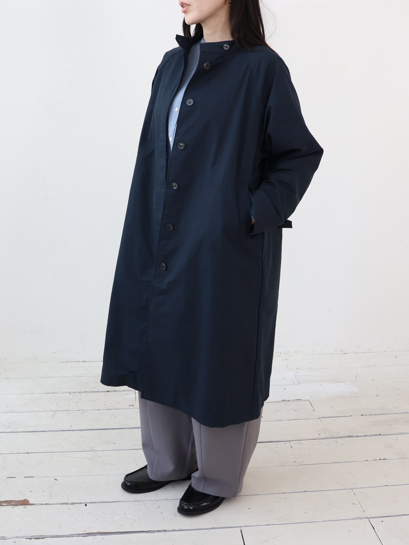 doux bleu C/Nナイロン スタンドカラーコート DB-2647-032 doux bleu C/Nナイロン スタンドカラーコート DB-2647-032