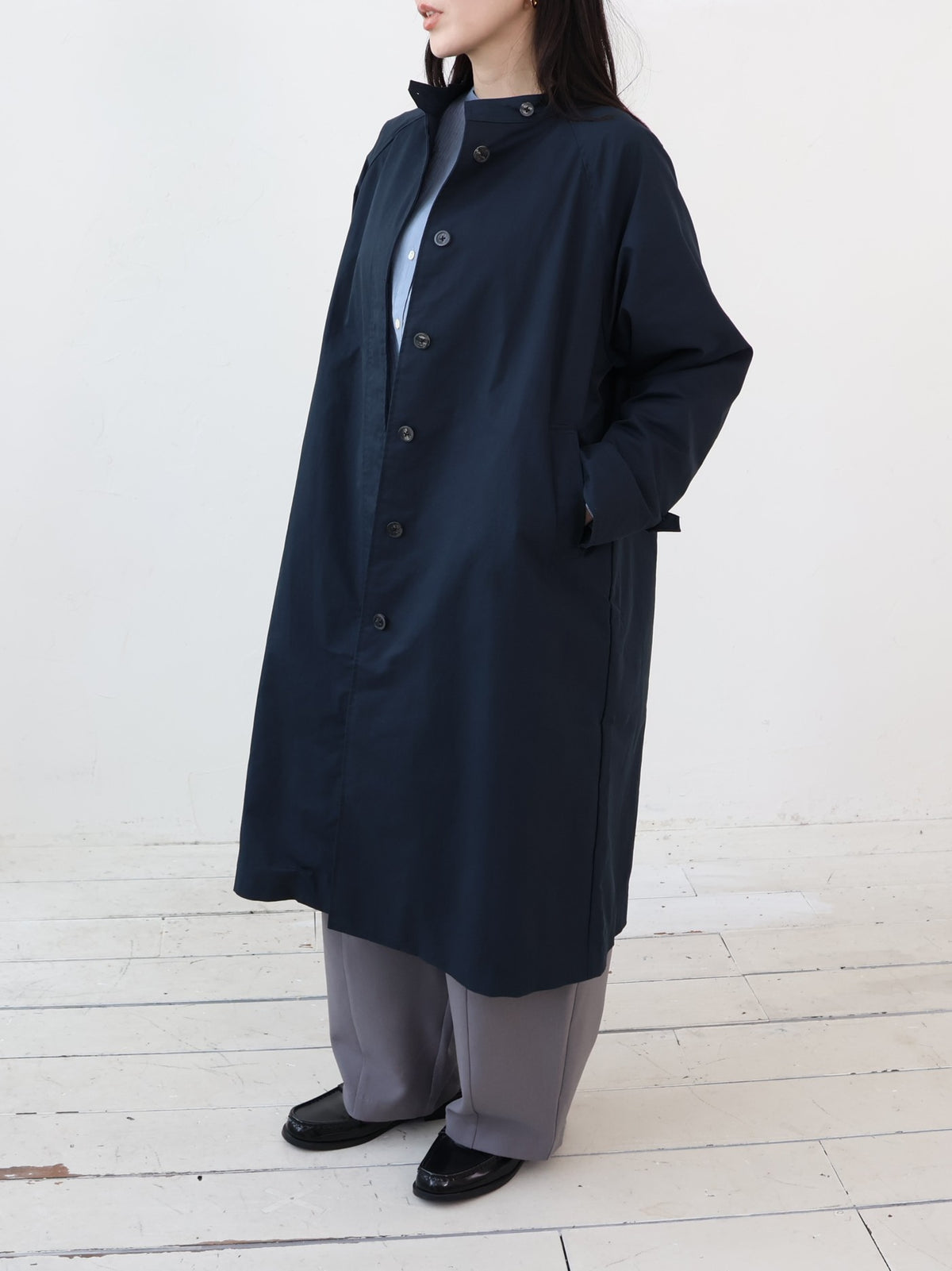 doux bleu　C/Nナイロン スタンドカラーコート　DB-2647-032