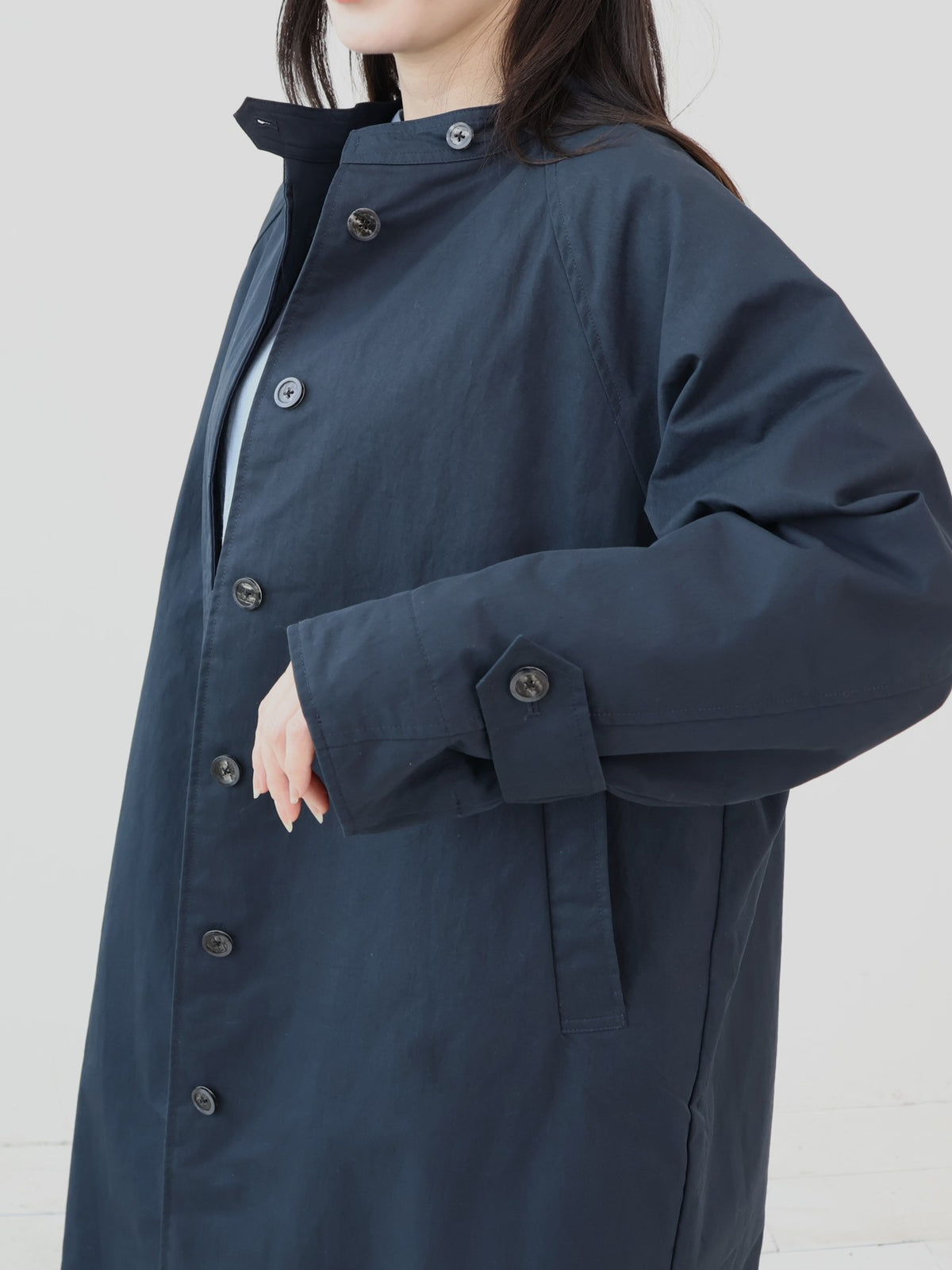 doux bleu　C/Nナイロン スタンドカラーコート　DB-2647-032