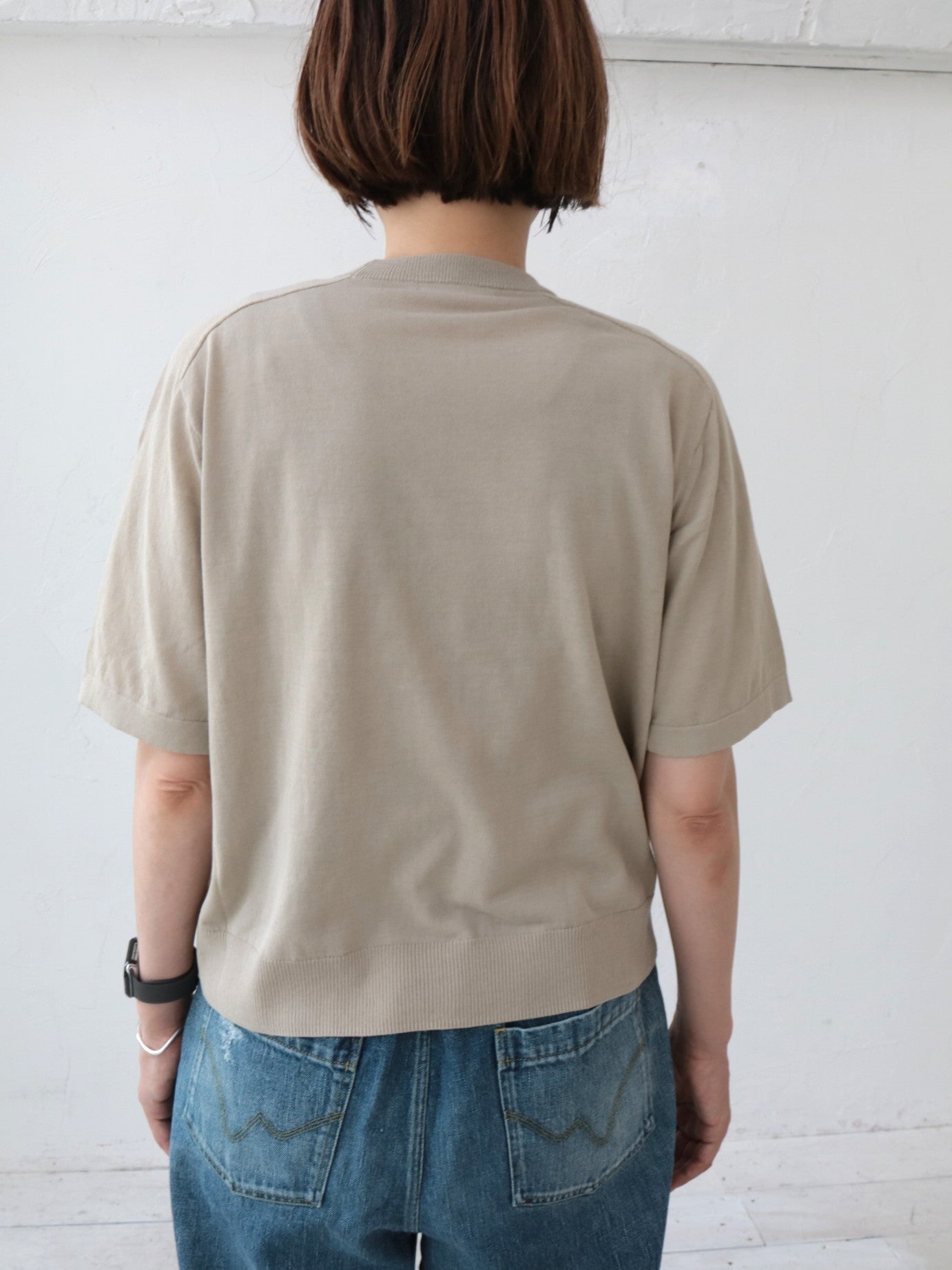 YARRA NEU　ハイツイスト5分袖ニットプルオーバー　NU-5612-409