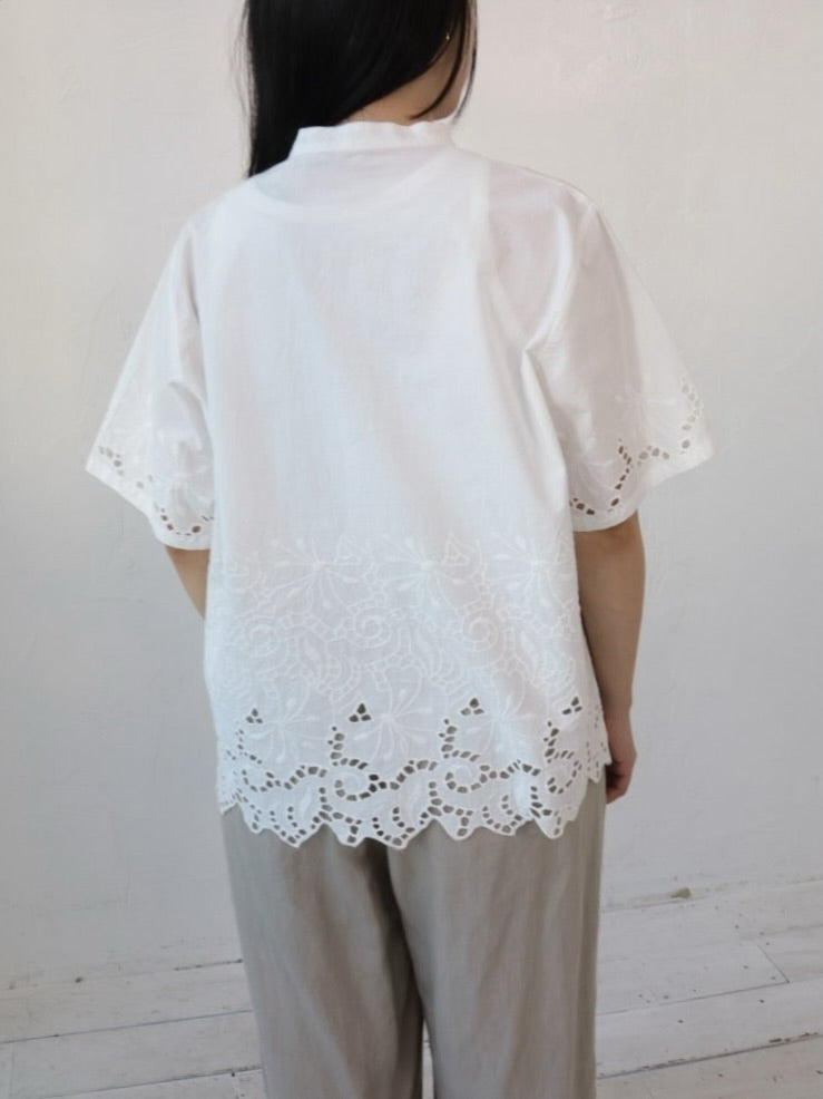 YARRA INDIAスカラップ刺繍ブラウス YR-1623-266