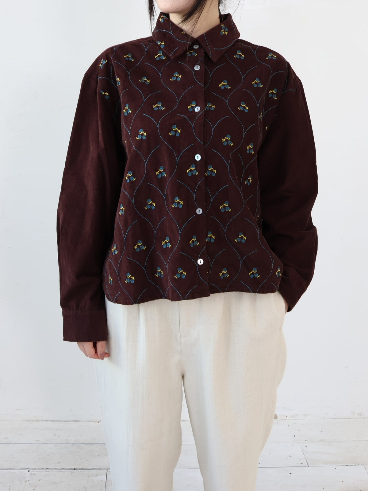 YARRA　INDIAコーデュロイ刺繍ブラウス　YR-1653-262