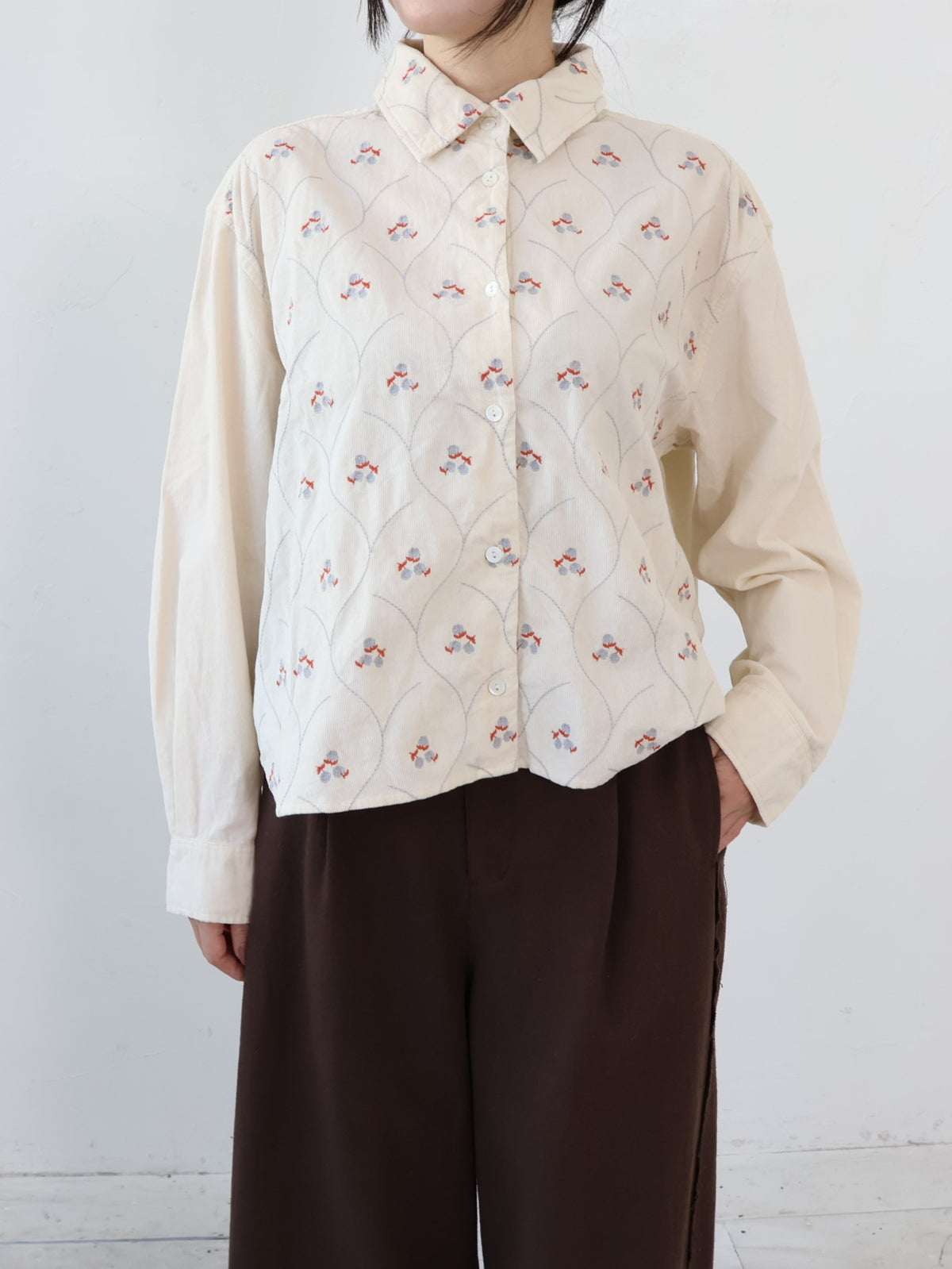 YARRA　INDIAコーデュロイ刺繍ブラウス　YR-1653-262