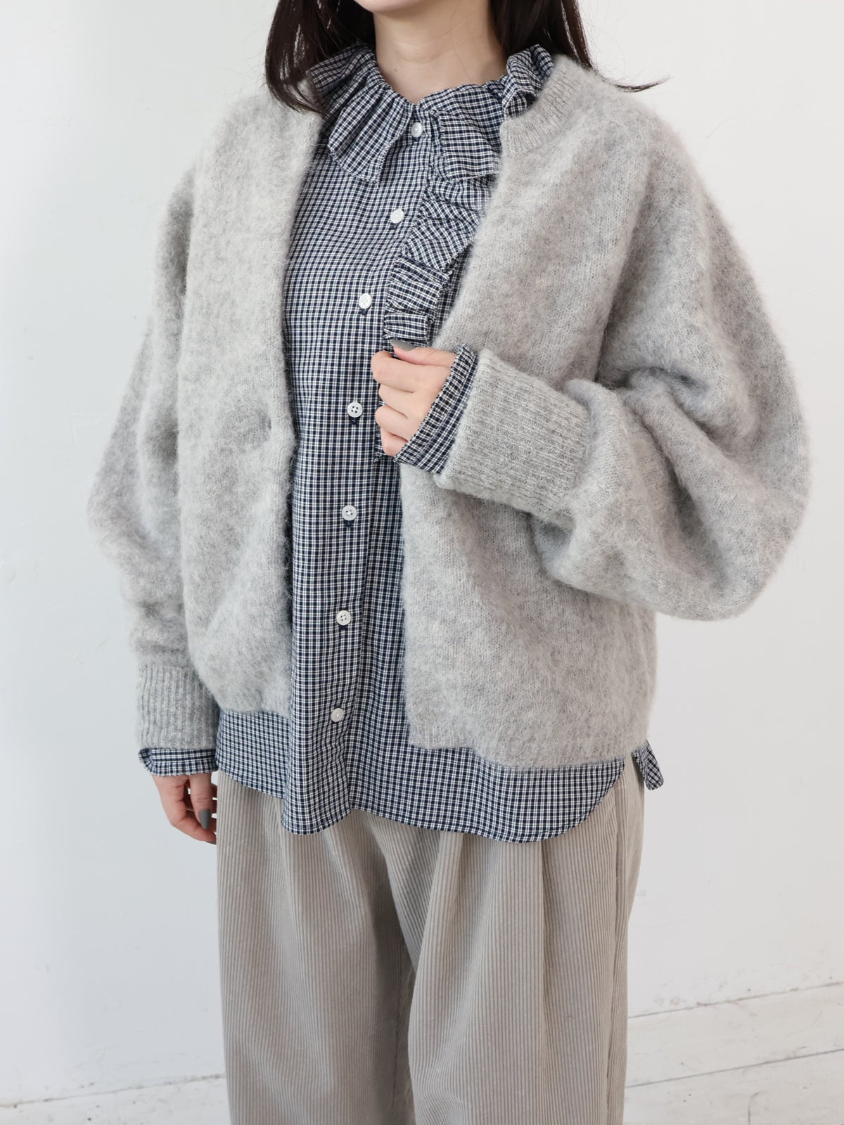 doux bleu　ギンガムチェック フリルカラーブラウス　DB-2653-060