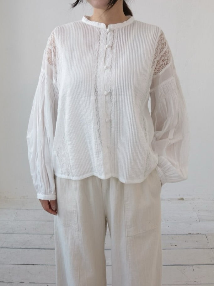 YARRA　INDIAピンタックレースブラウス　YR-1613-223
