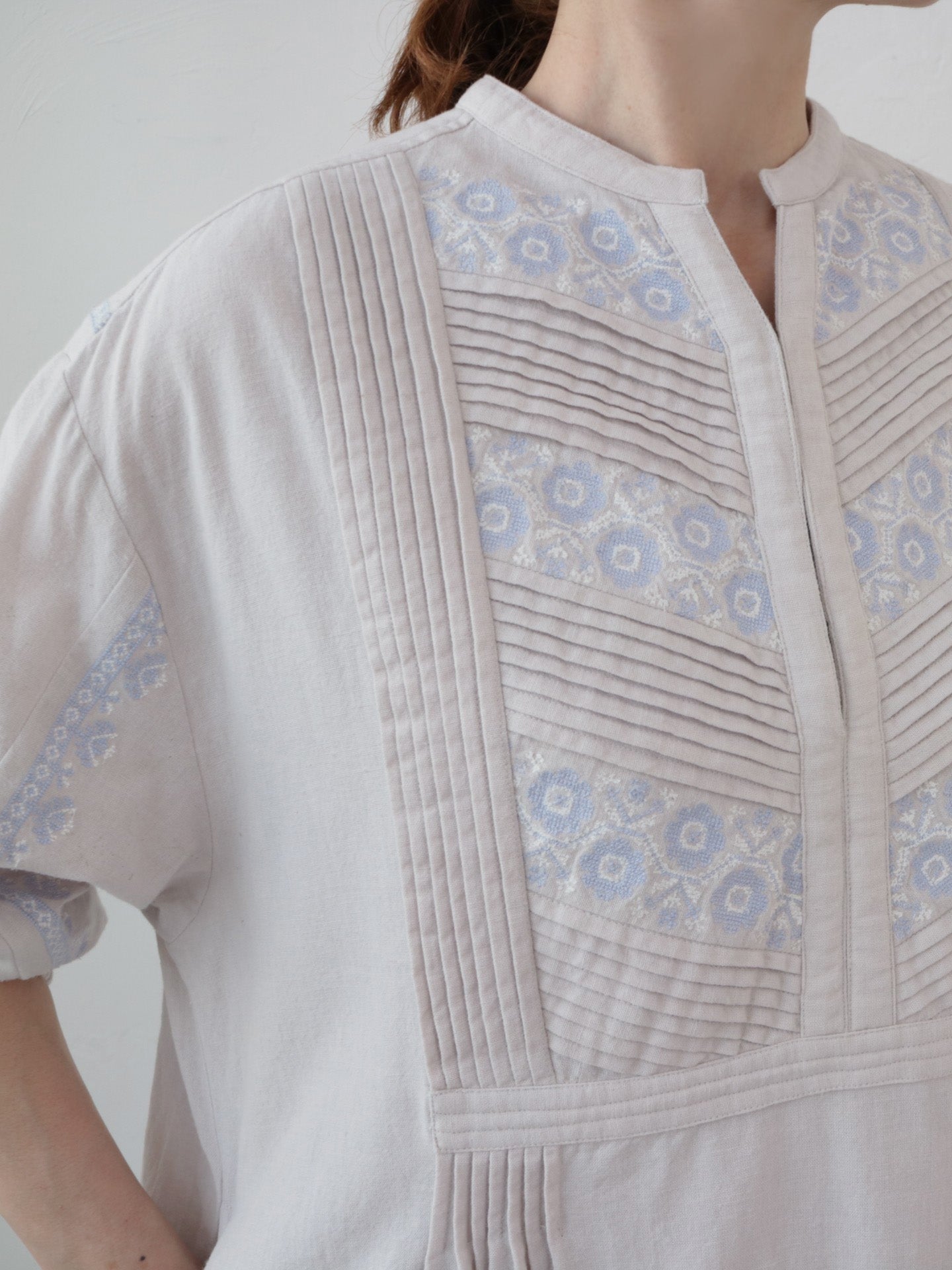 doux bleu　C/L クロスステッチ刺繍 ヨークワンピース　DB-2614-016