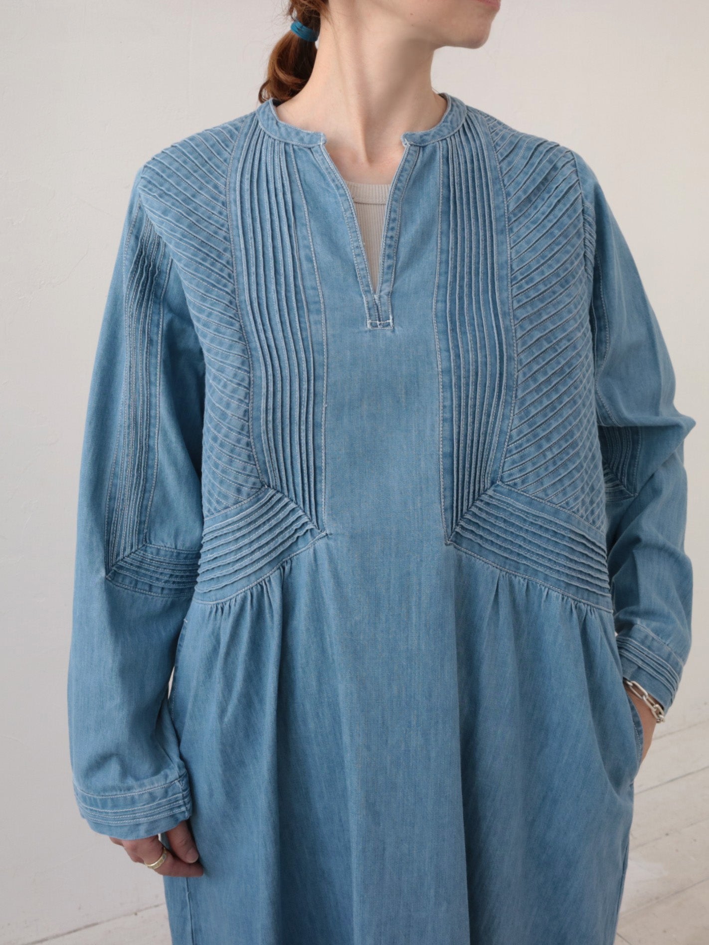 doux bleu　ピンタックステッチ デニムワンピース　DB-2614-013