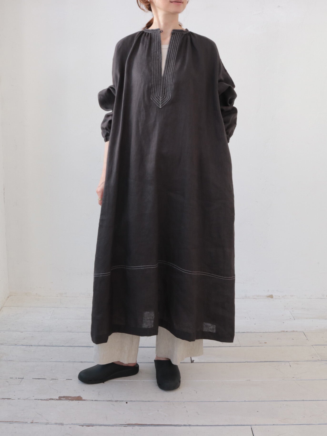 doux bleu　ステッチワーク リネンワンピース　DB-2614-026