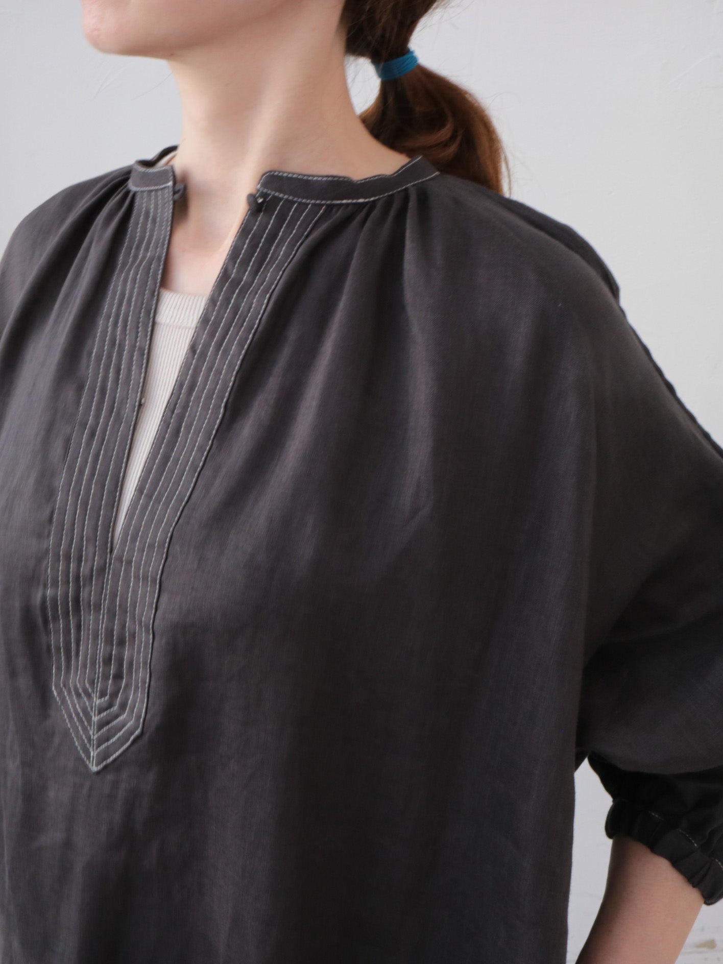 doux bleu　ステッチワーク リネンワンピース　DB-2614-026