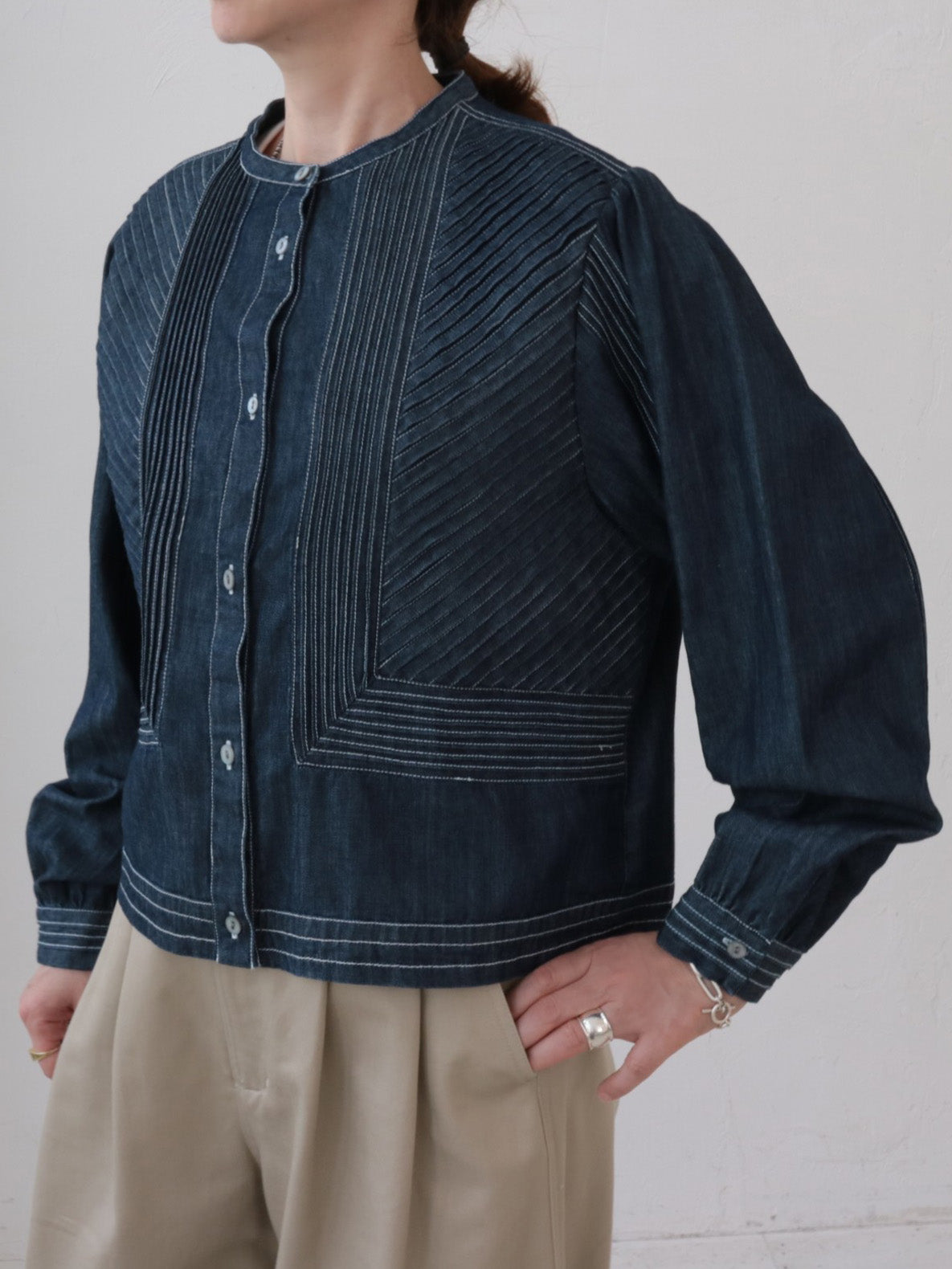 doux bleu　ピンタックステッチ デニムシャツ　DB-2663-068