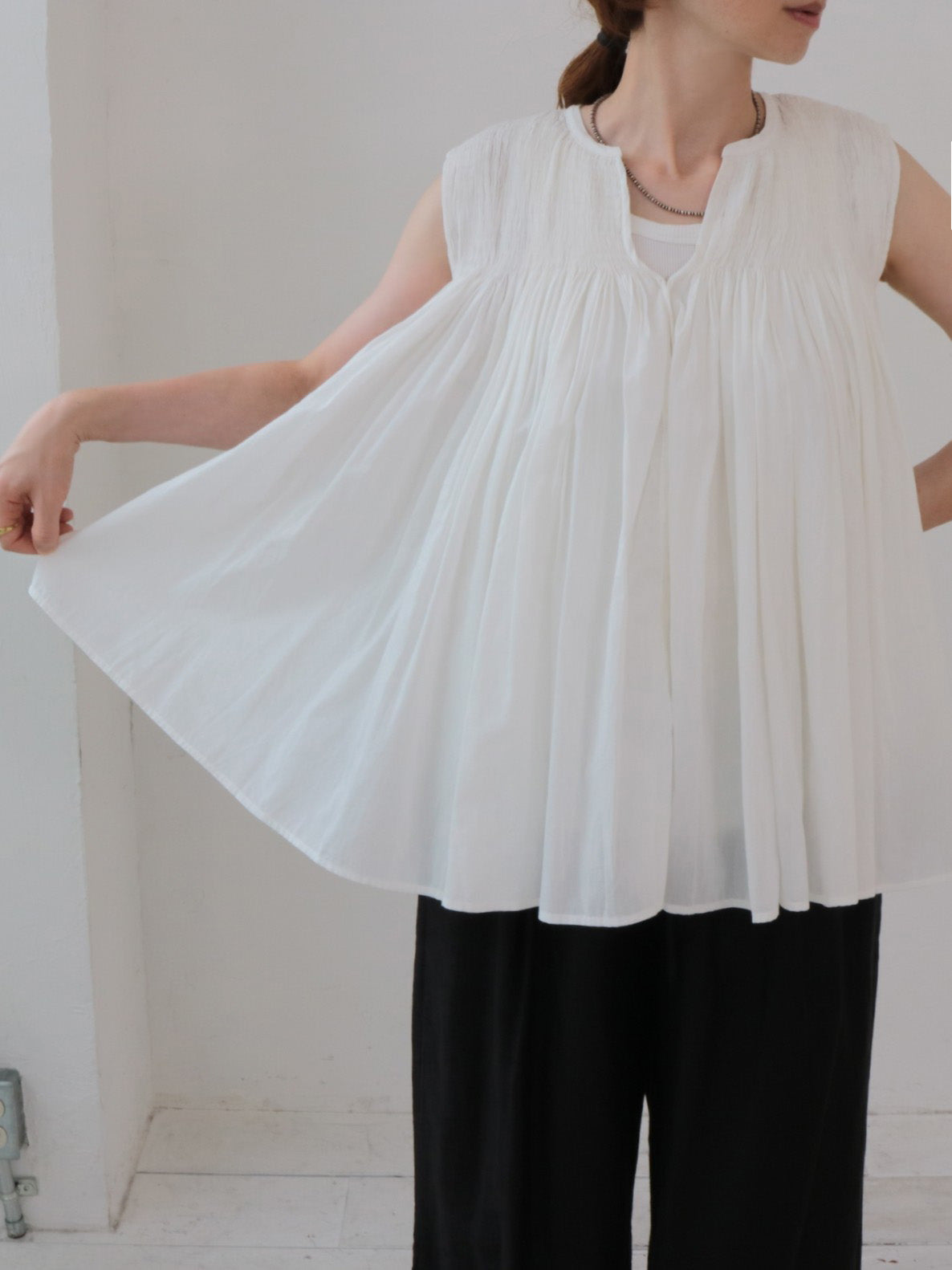 doux bleu　コットンシルク ハンドギャザージレ　DB-2618-041