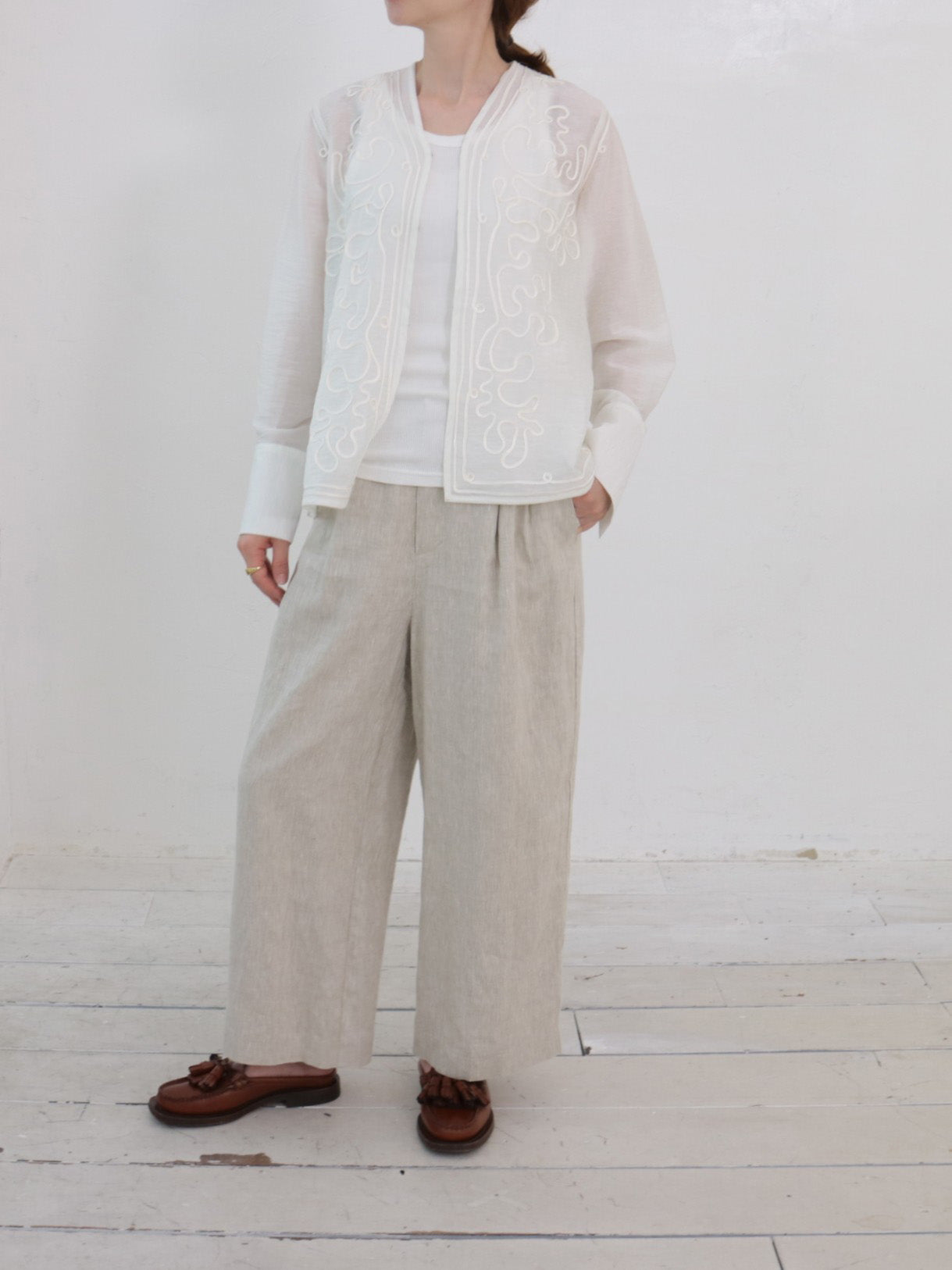 doux bleu　クラシックリネン Wタックパンツ　DB-2615-005