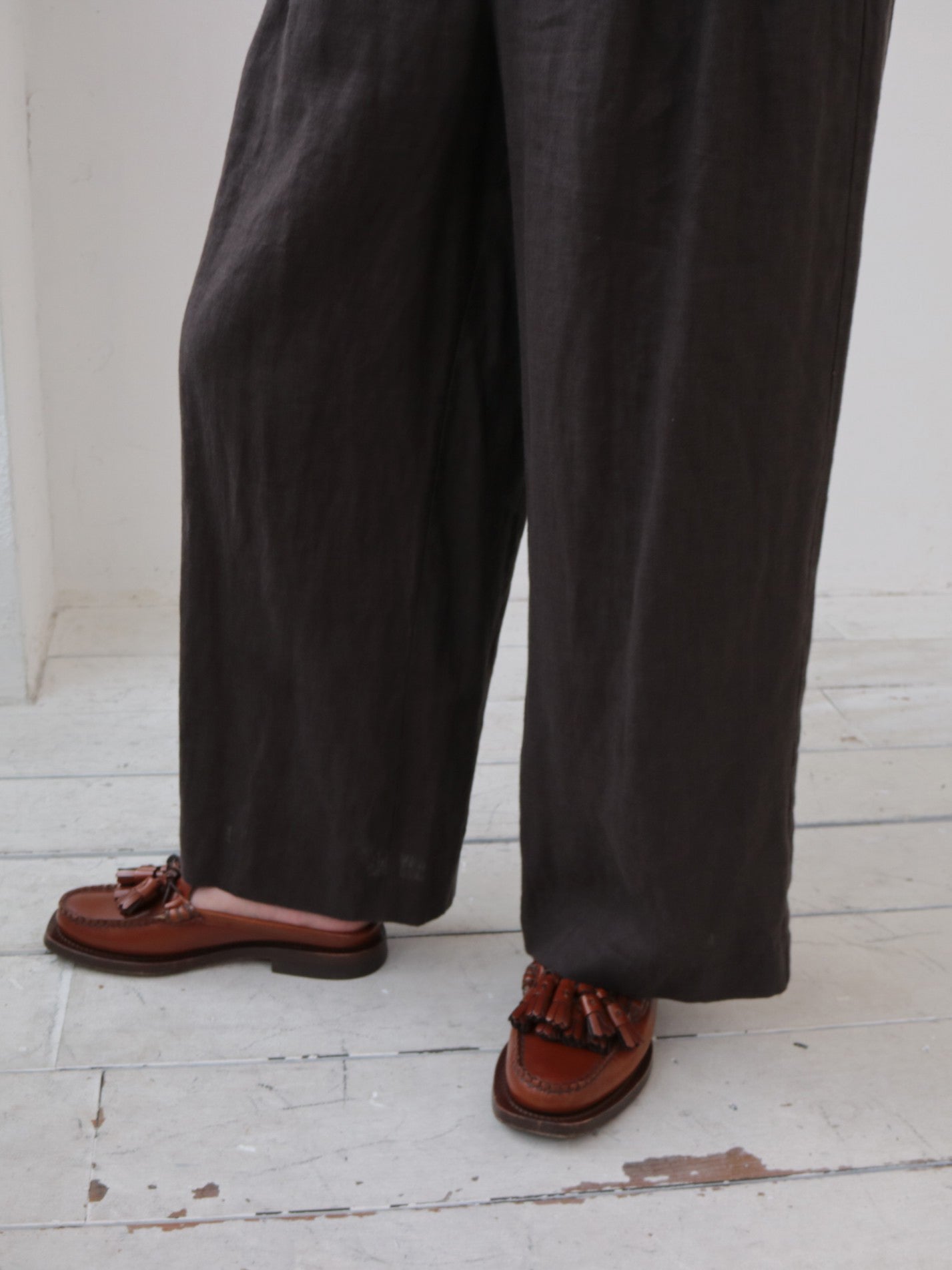 doux bleu　クラシックリネン Wタックパンツ　DB-2615-005