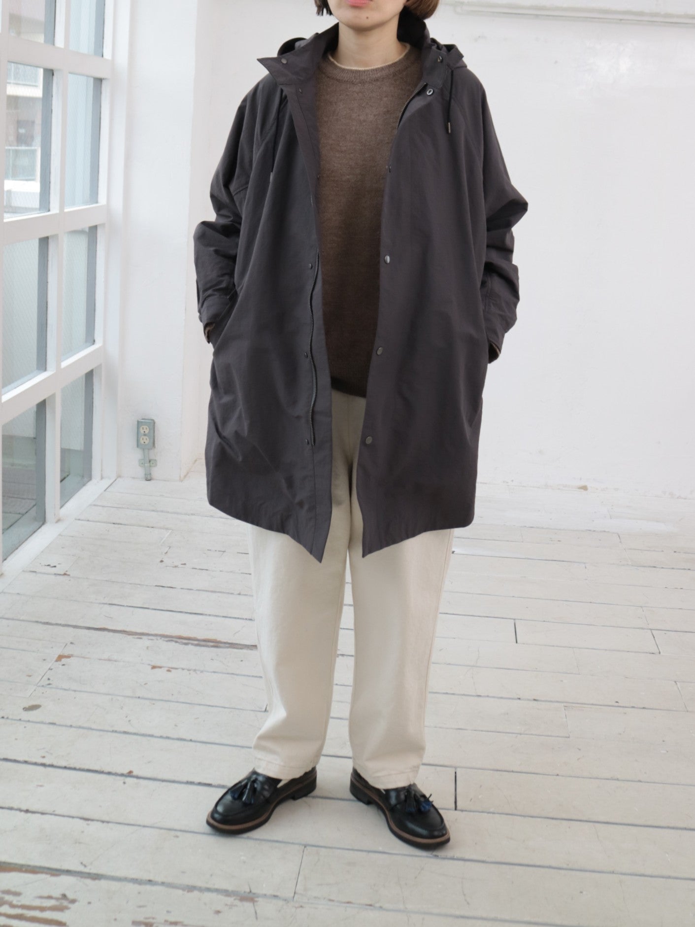 YARRA NEU　フード付きナイロンポンチョ風コート　NU-5547-414