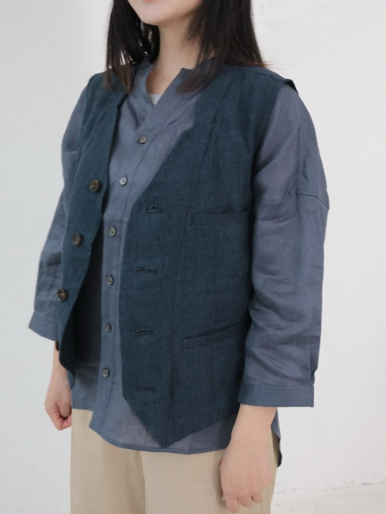 【ゆきふいるむ/yukiさん着用アイテム】YARRA NEU　スキッパーリネン７分袖シャツ　NU-5623-441
