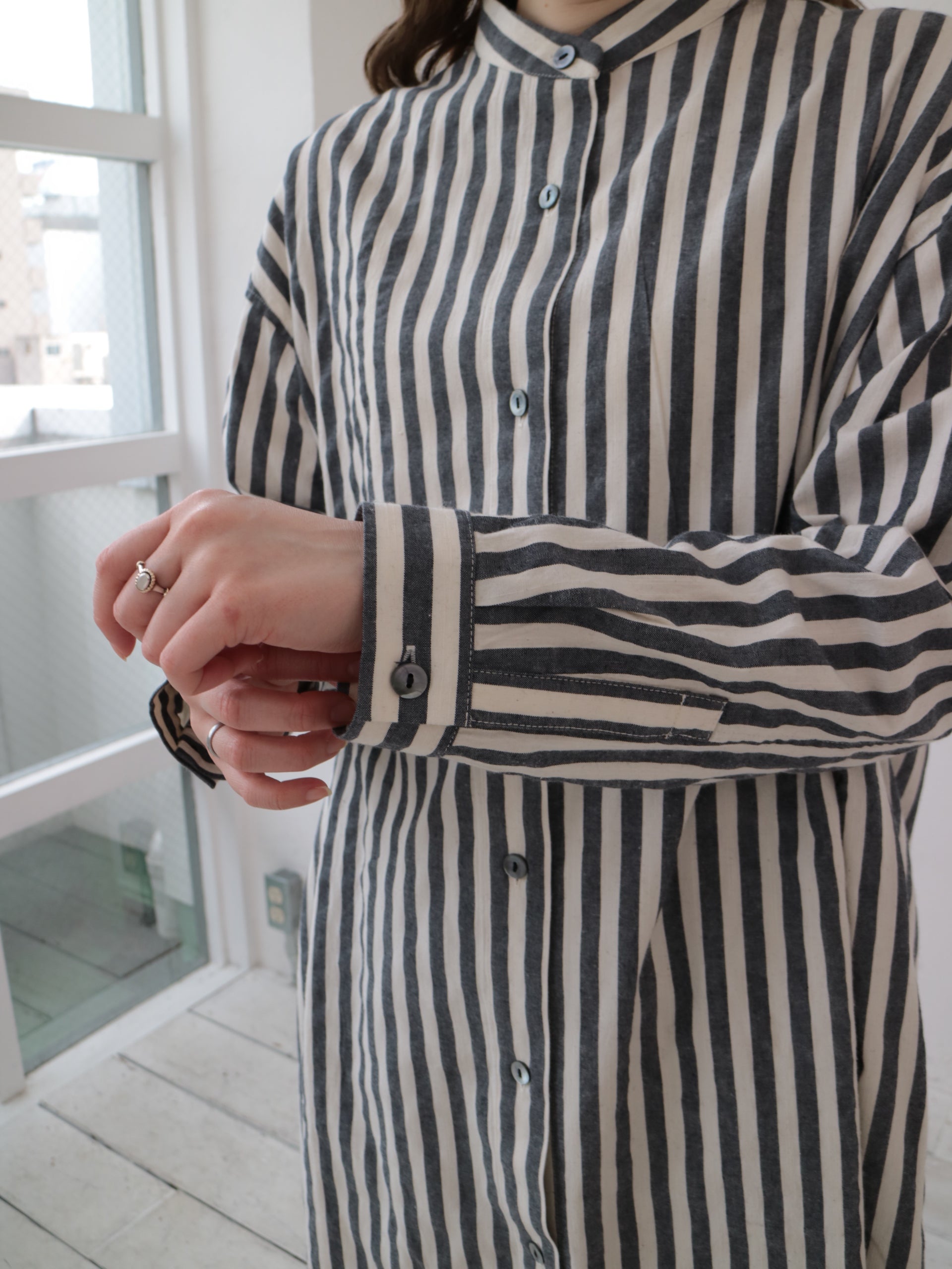 YARRA 先染めストライプスタンドワンピース YR-1544-221