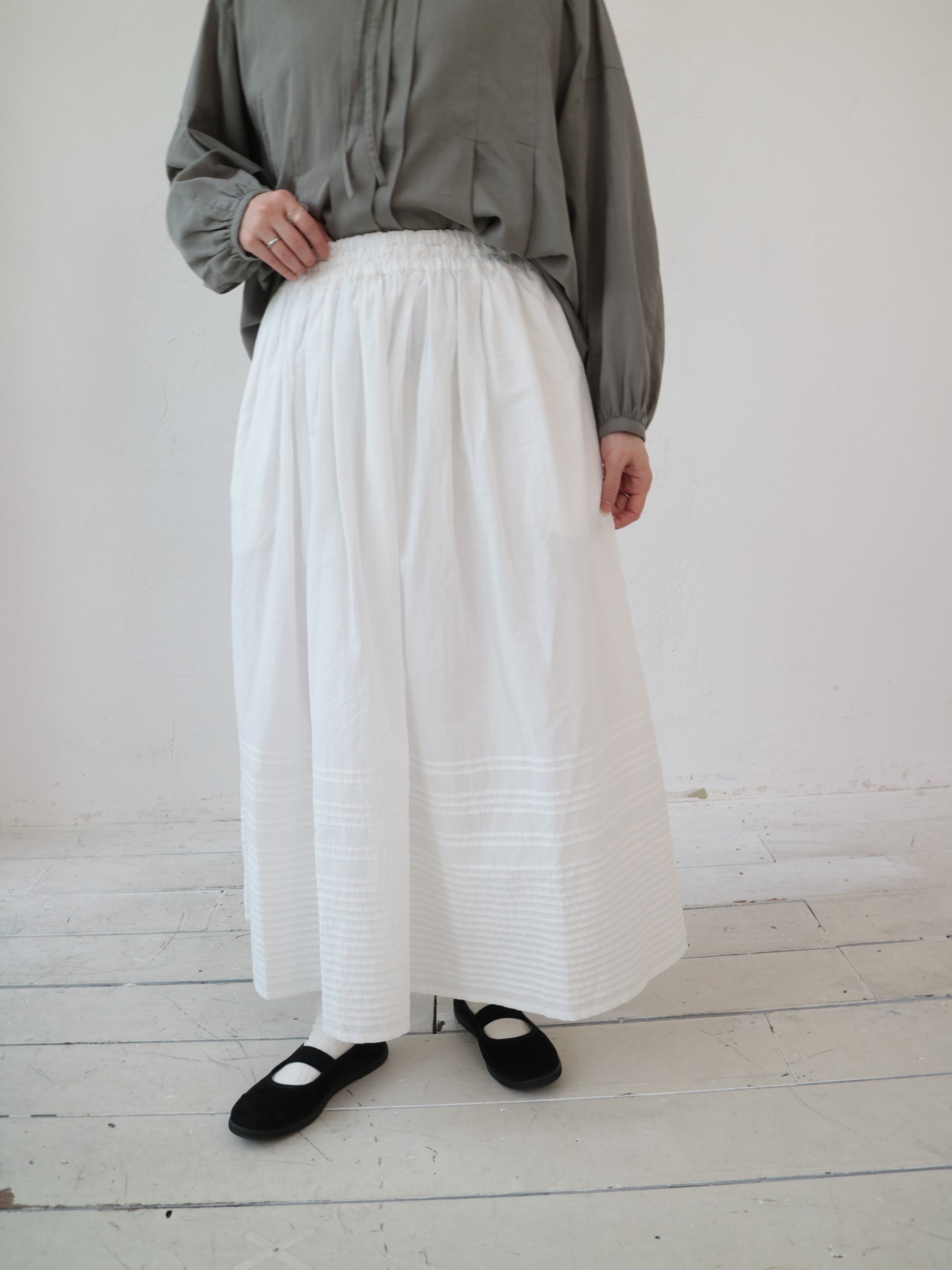 yarra ヤラ YARRA／ウールガーゼギャザースカート／ホワイトチェック YARRA 【クーポン利用で10%OFF】ヤラ スカート チェック
