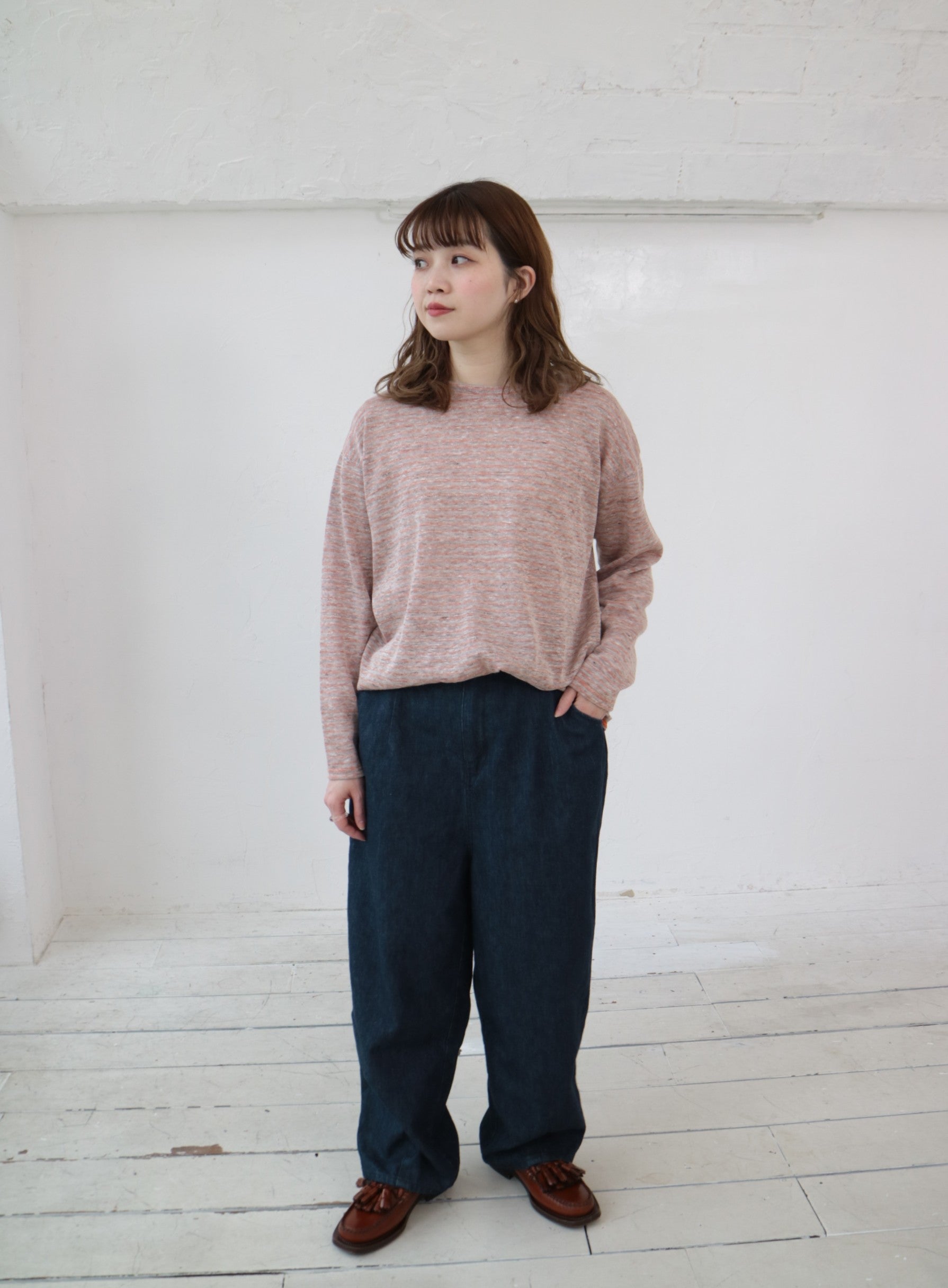 YARRA　リネンコットンボーダーカットソー　YR-1541-201