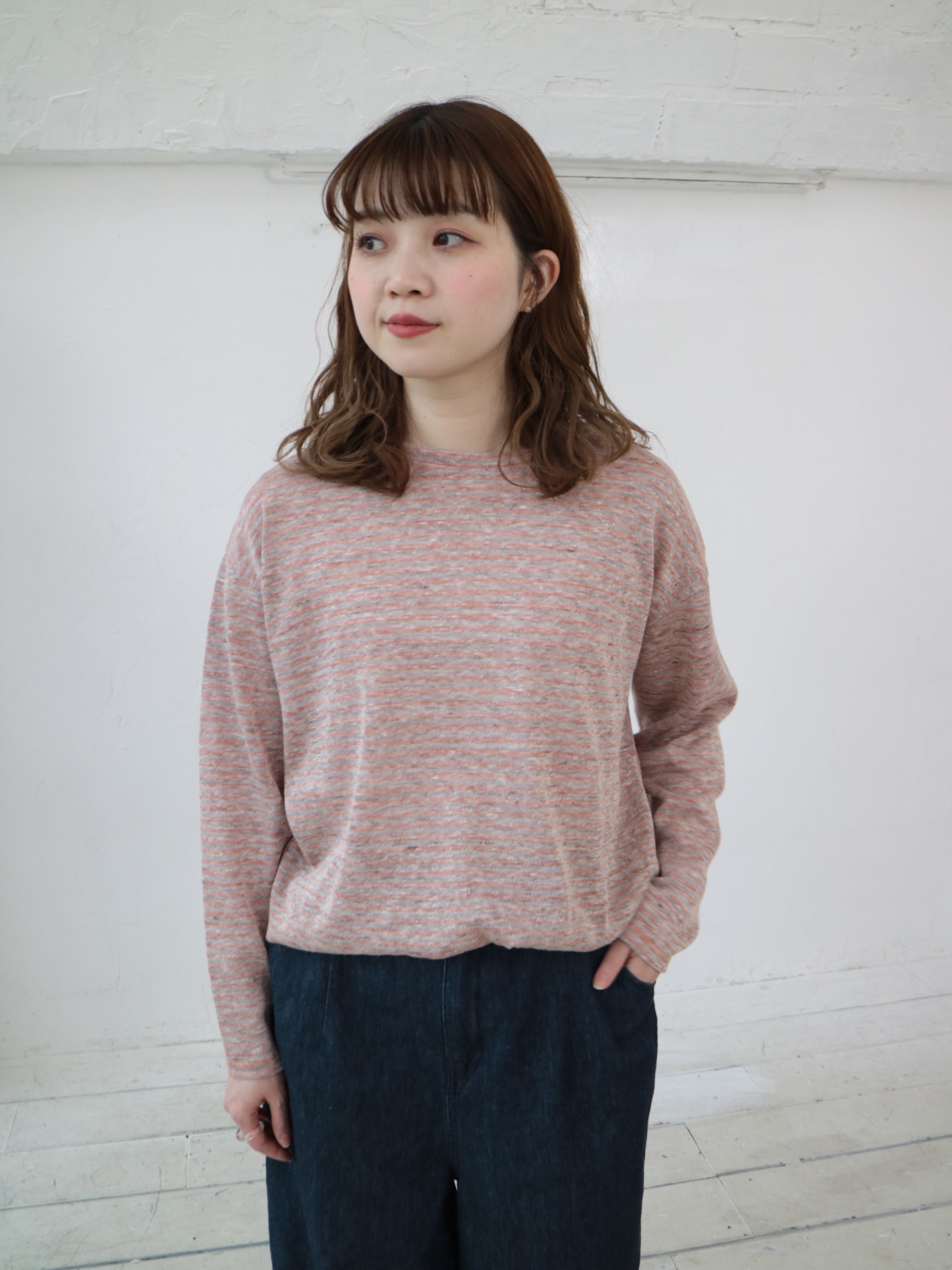 YARRA　リネンコットンボーダーカットソー　YR-1541-201