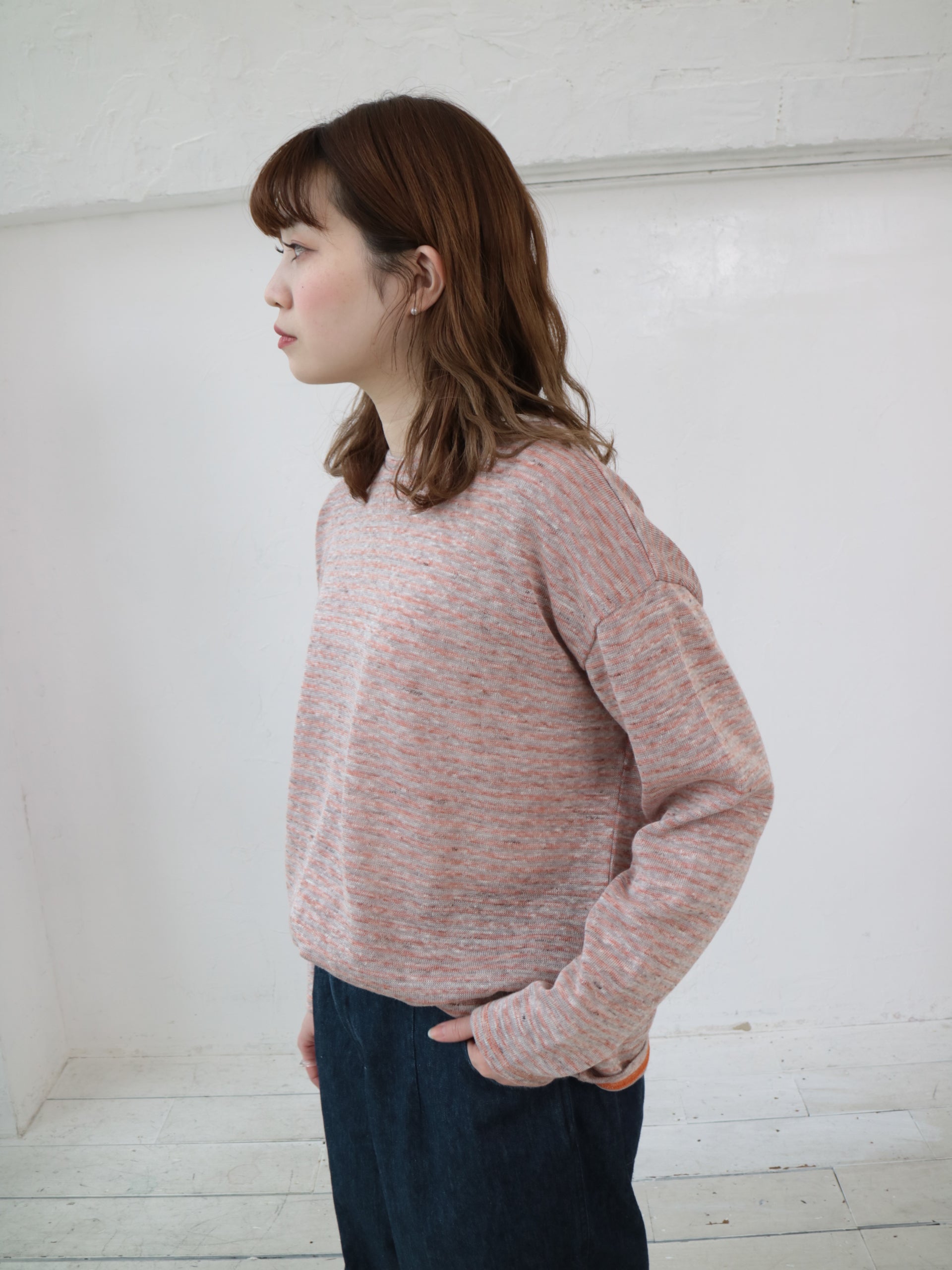 YARRA　リネンコットンボーダーカットソー　YR-1541-201