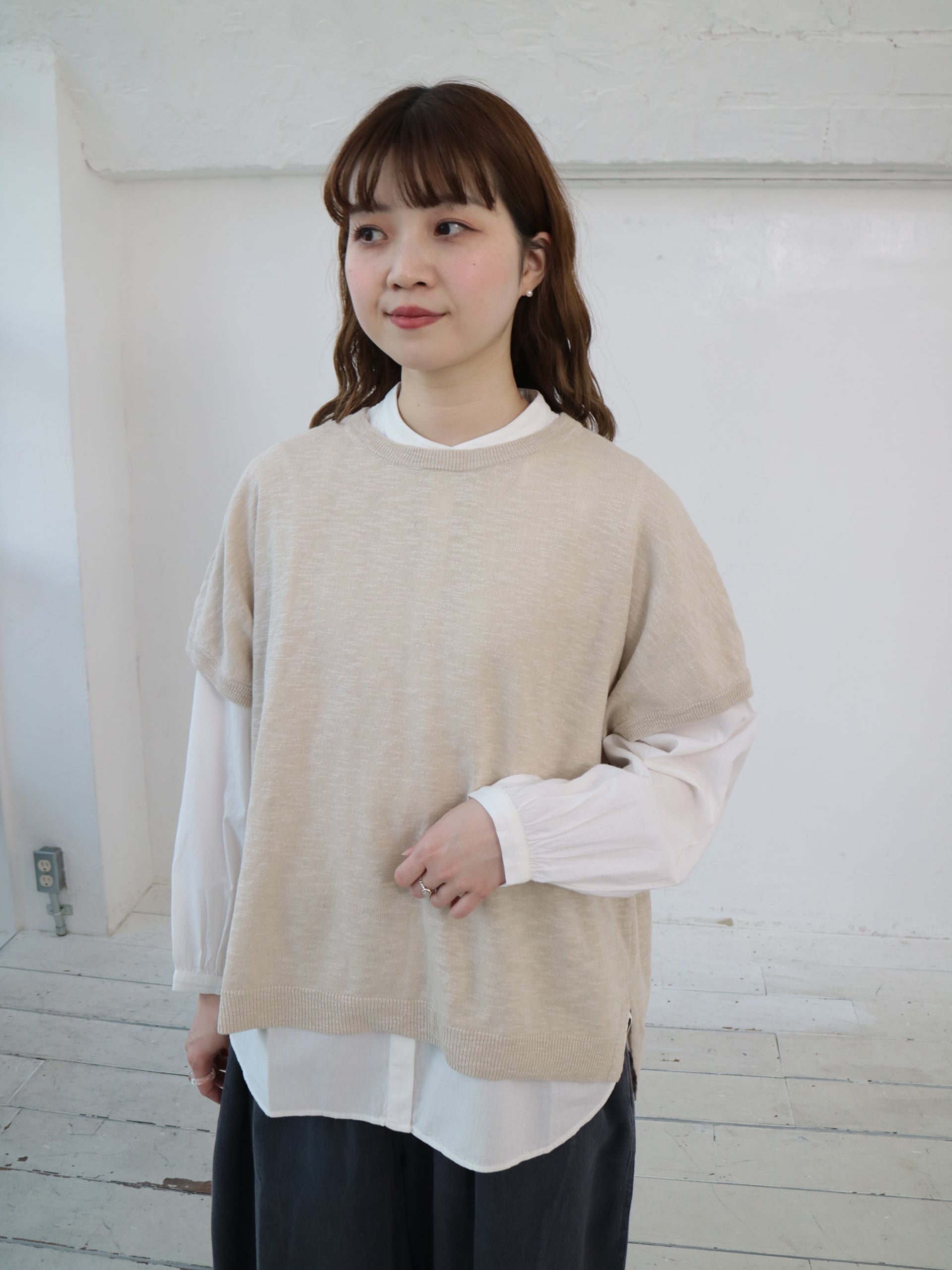 YARRA　リネンコットンスリットニットベスト　YR-1548-204