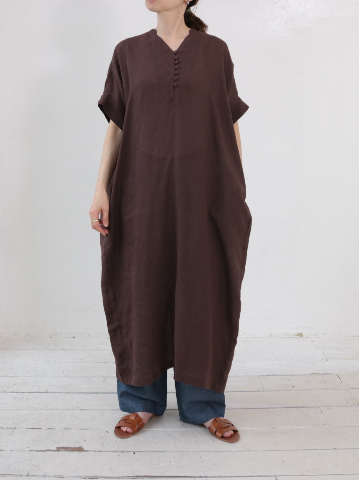 doux bleu リネン カフタンワンピース DB-2624-052