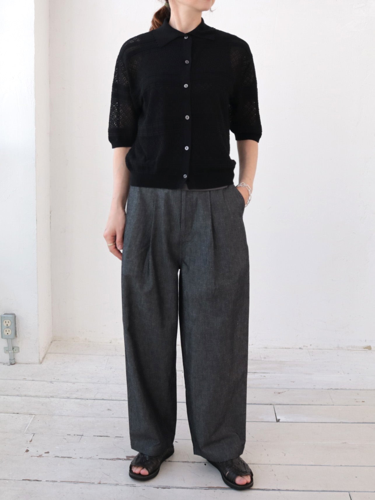 doux bleu　オープンワーク 半袖ニットシャツ　DB-2622-045