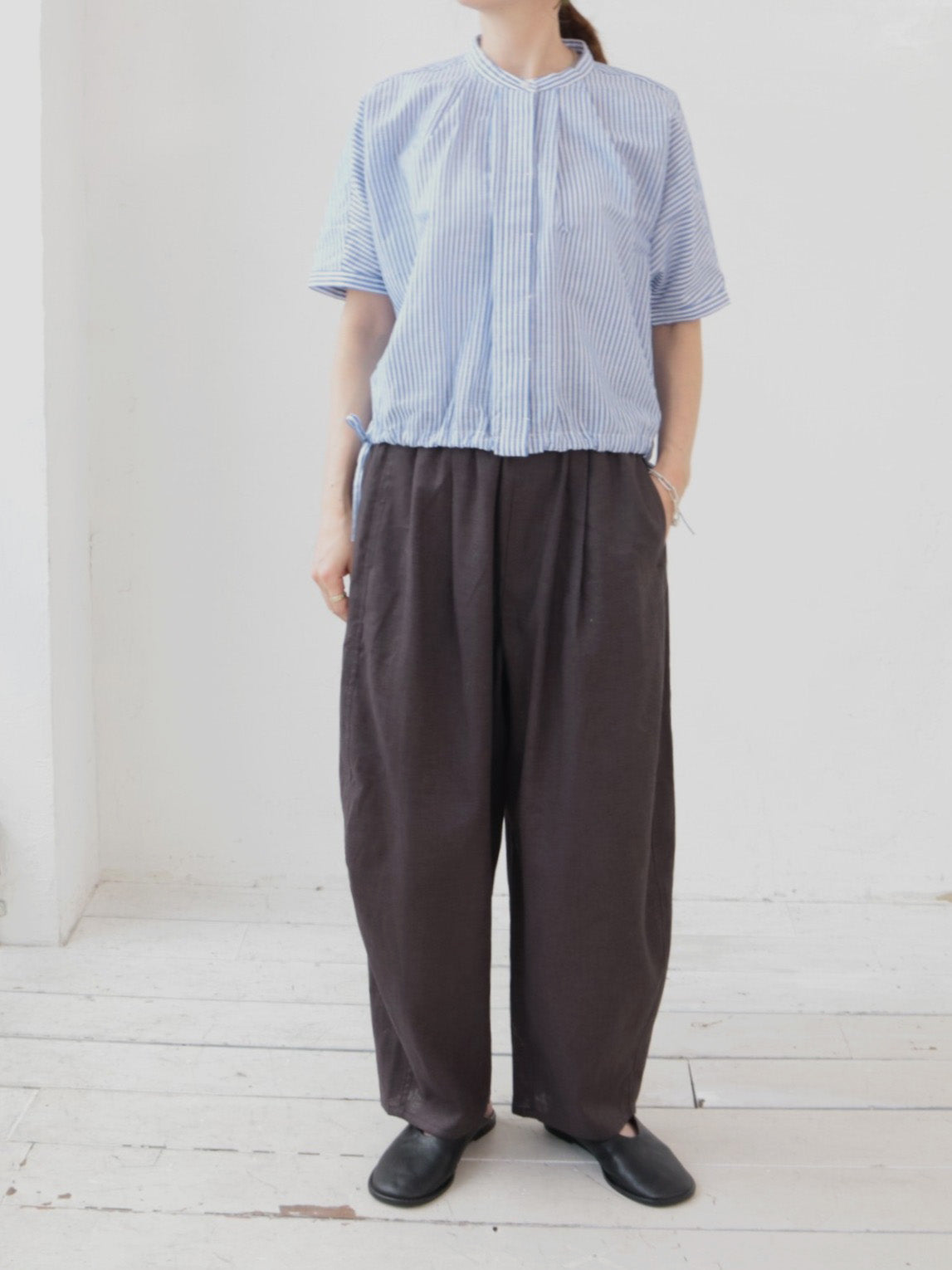 doux bleu　リネンコットン ストライプシャツ　DB-2623-080
