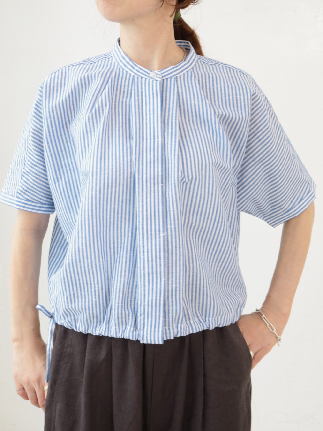 doux bleu　リネンコットン ストライプシャツ　DB-2623-080