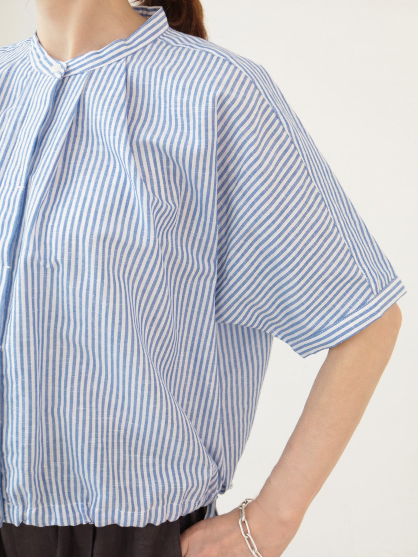 doux bleu　リネンコットン ストライプシャツ　DB-2623-080