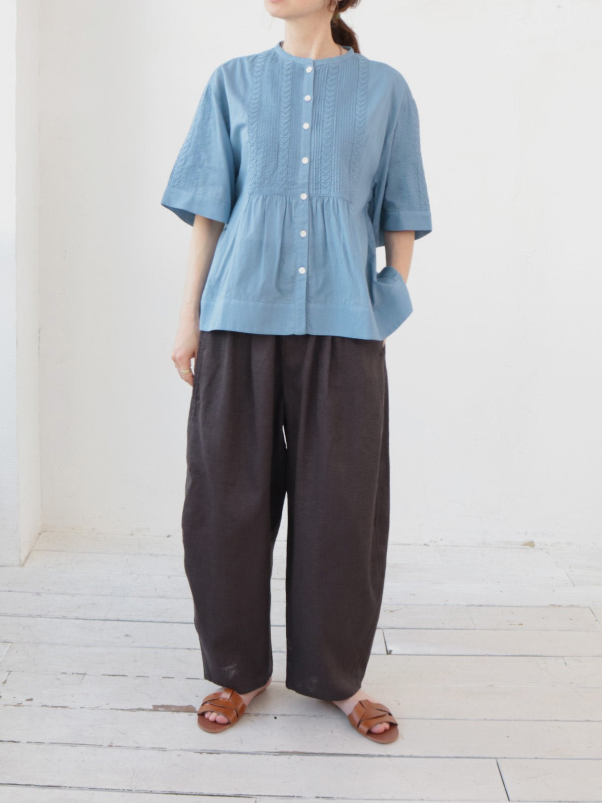 doux bleu コットンボイル/ピンタックブラウス DB-2623-063