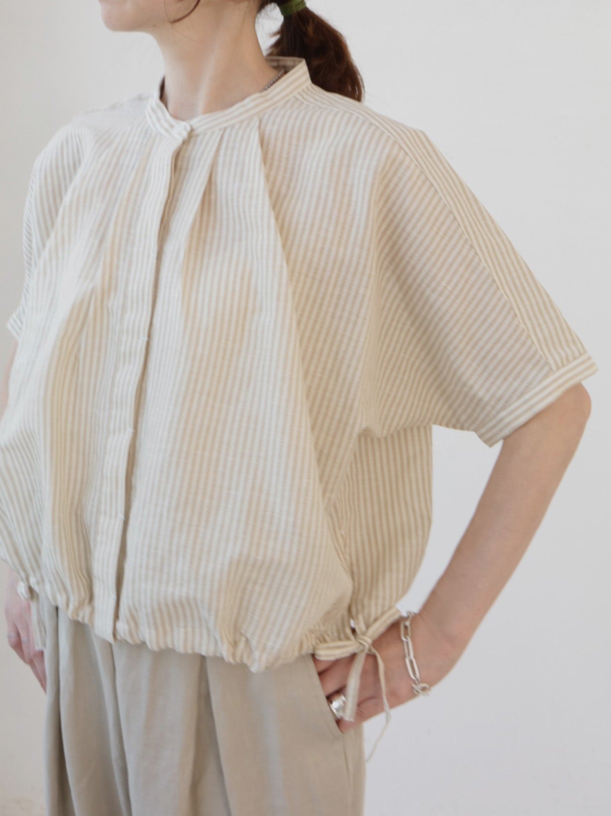 doux bleu　リネンコットン ストライプシャツ　DB-2623-080