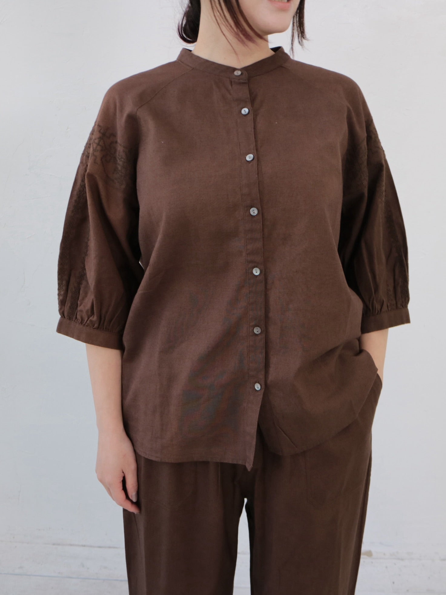 YARRA　INDIAリネンコットン袖刺繍ブラウス　YR-1523-272