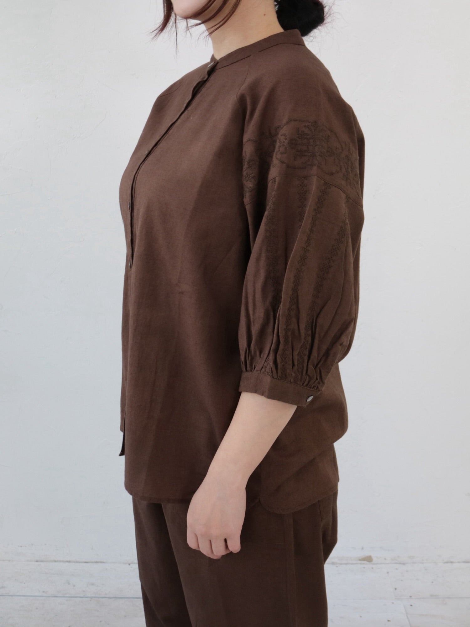 YARRA　INDIAリネンコットン袖刺繍ブラウス　YR-1523-272