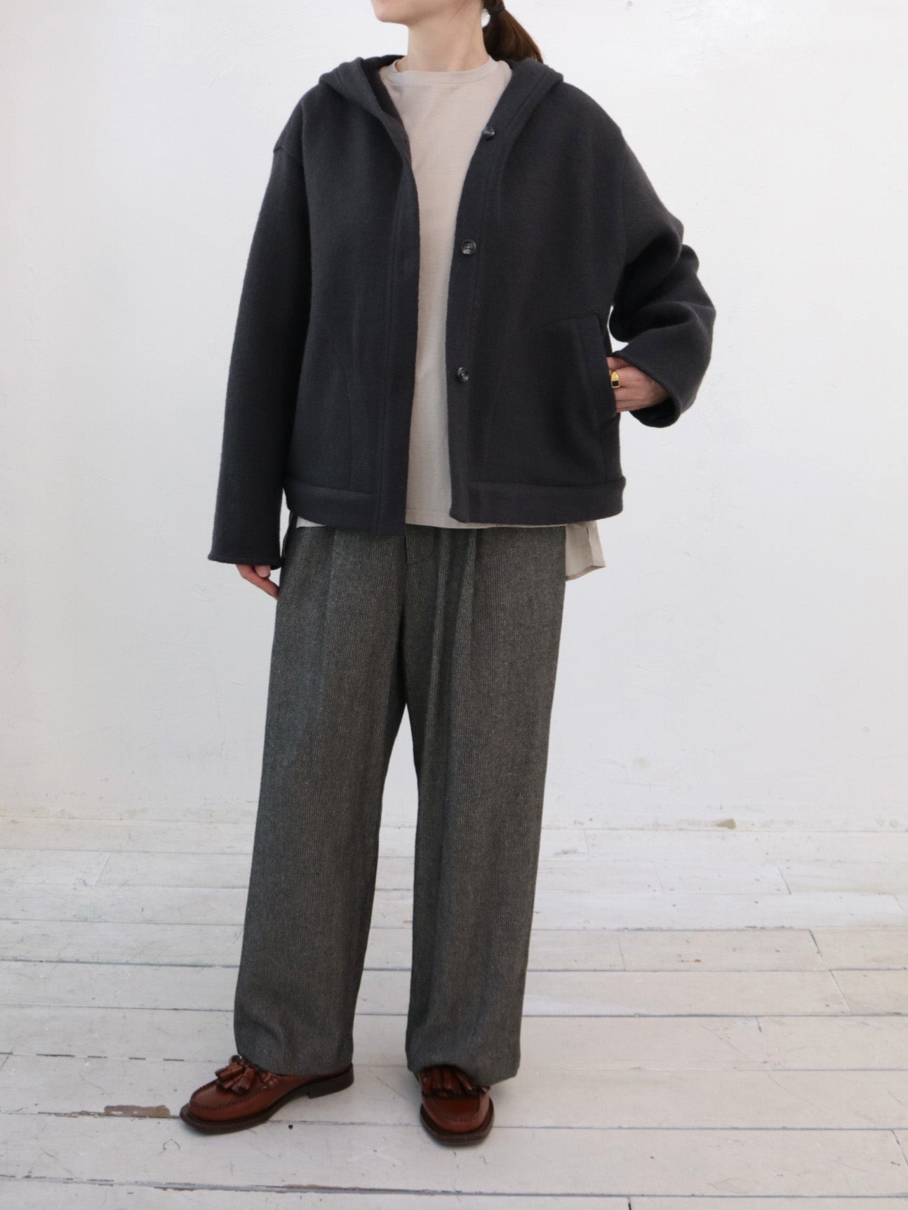 doux bleu　ウール フーテッドジャケット　DB-2547-035