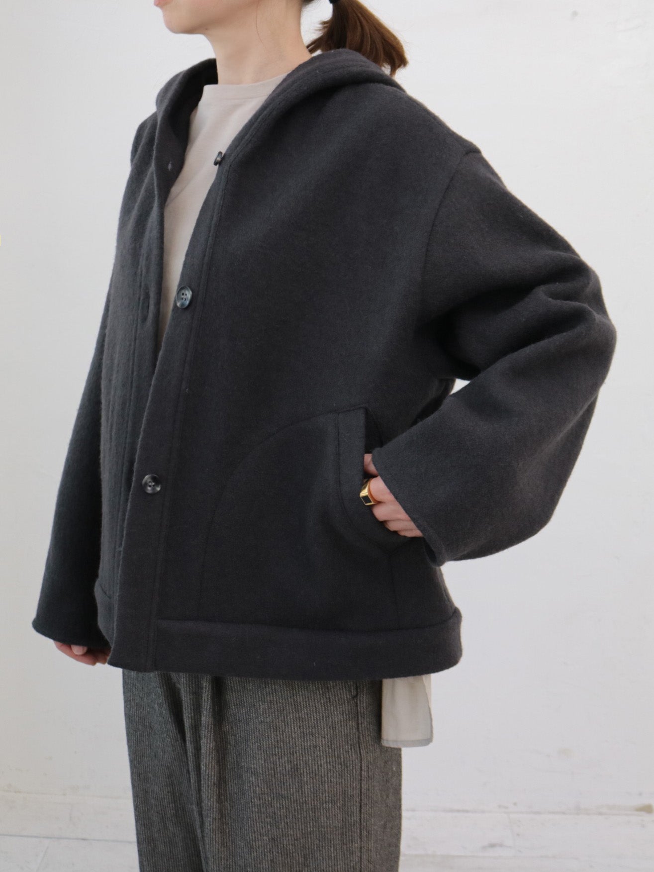 doux bleu　ウール フーテッドジャケット　DB-2547-035