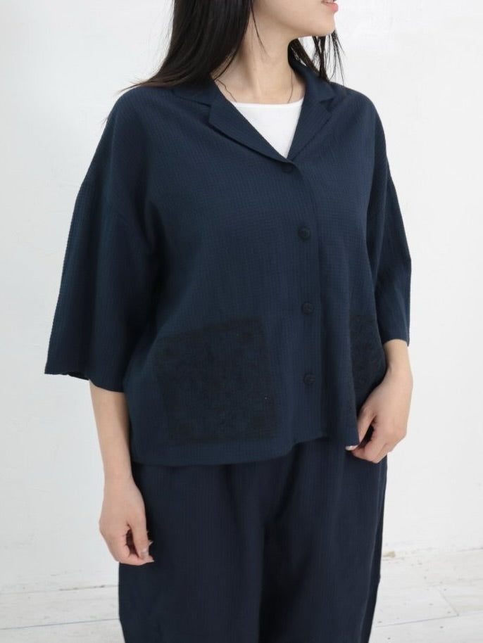 YARRA INDIA開襟ラメ刺繡シャツ YR-1623-269