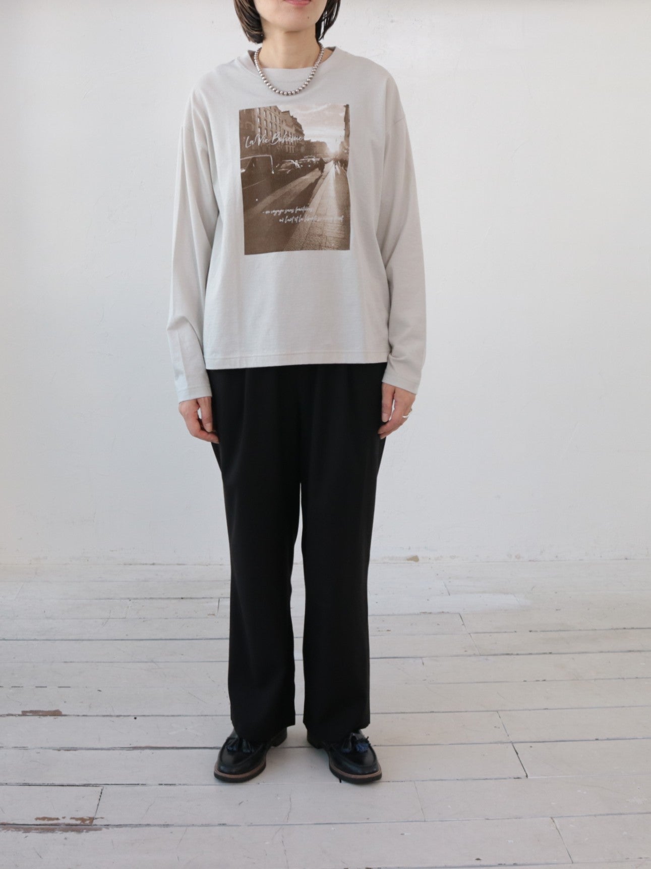 YARRA NEU　eveningフォトプリントロングTシャツ　NU-5641-402