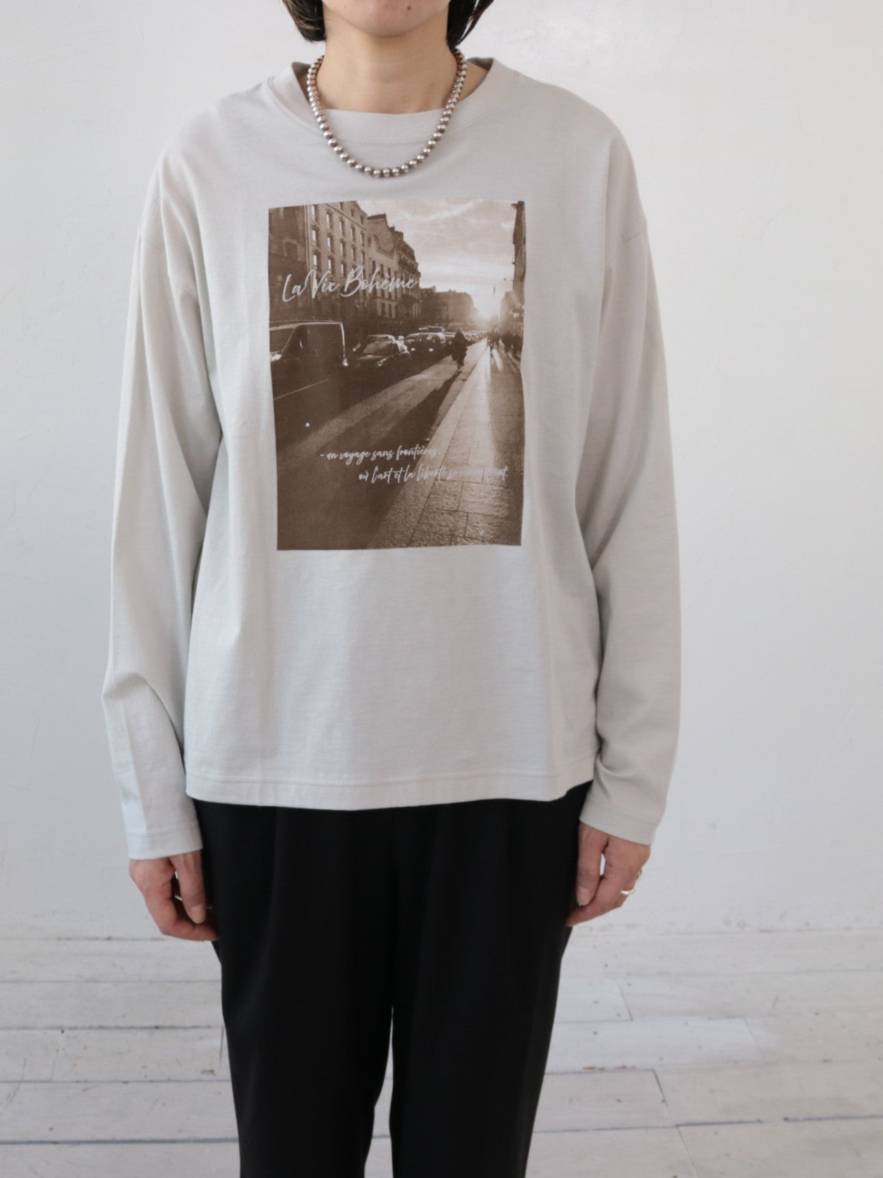 YARRA NEU　eveningフォトプリントロングTシャツ　NU-5641-402