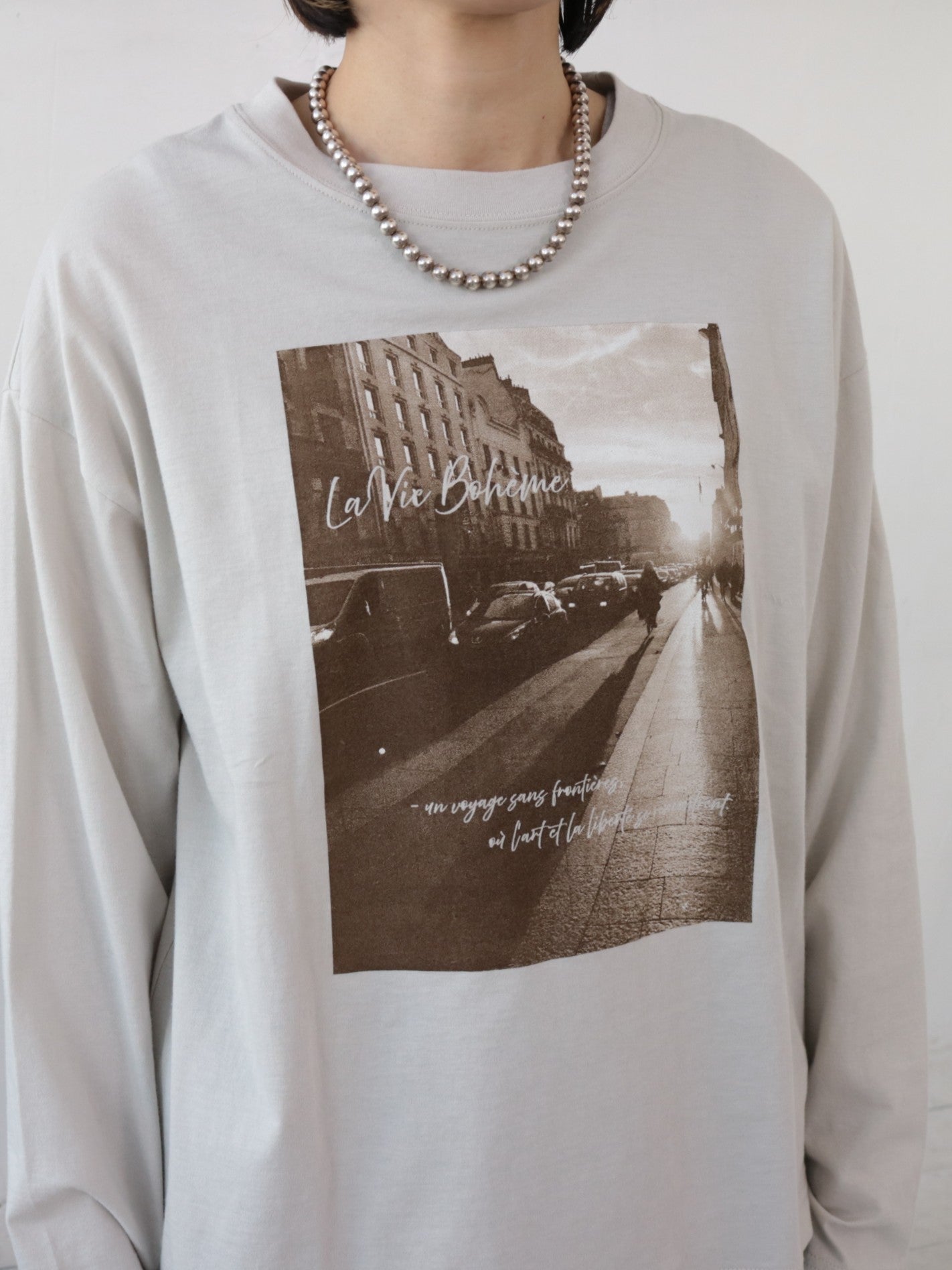 YARRA NEU　eveningフォトプリントロングTシャツ　NU-5641-402