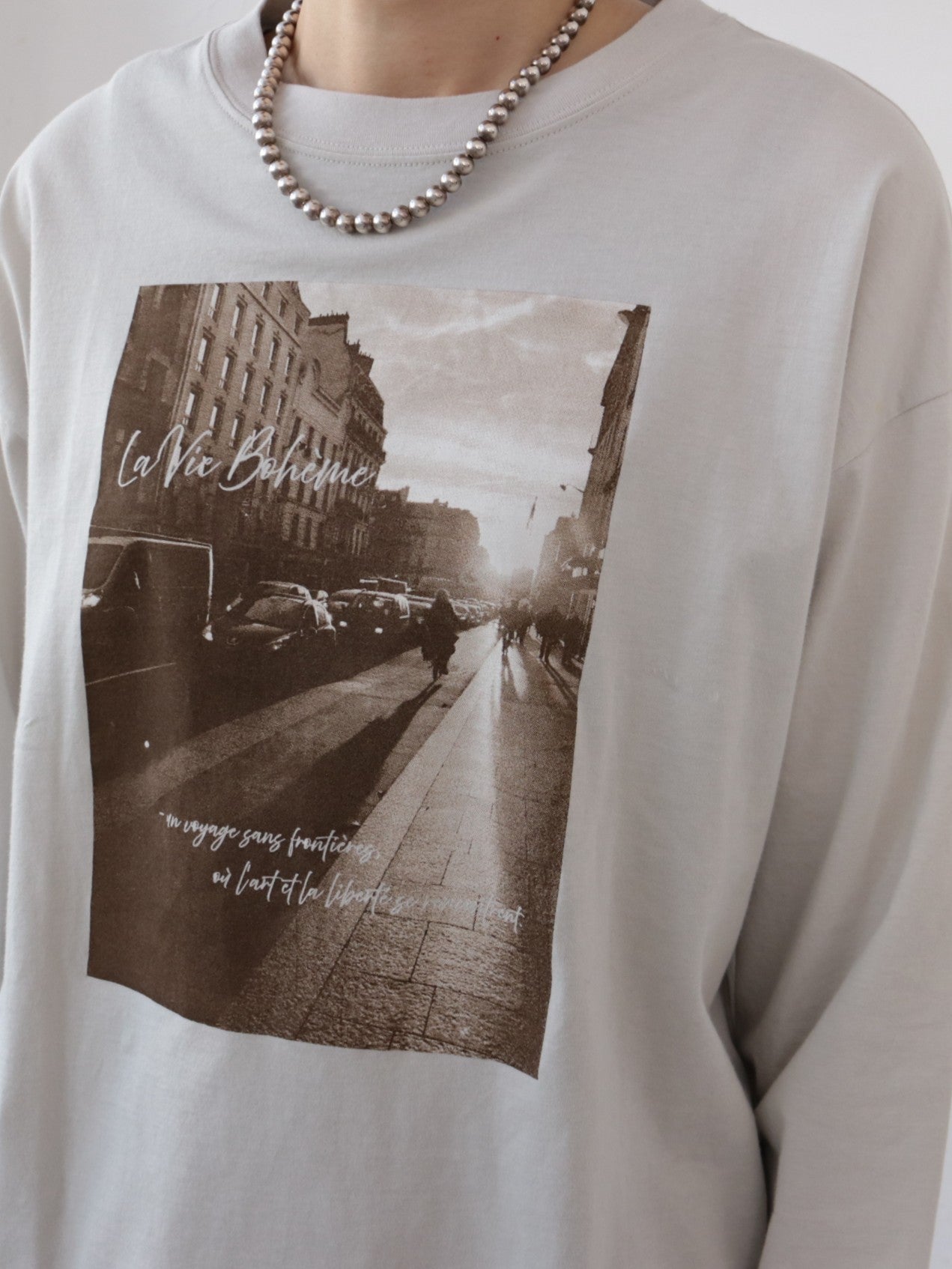 YARRA NEU　eveningフォトプリントロングTシャツ　NU-5641-402