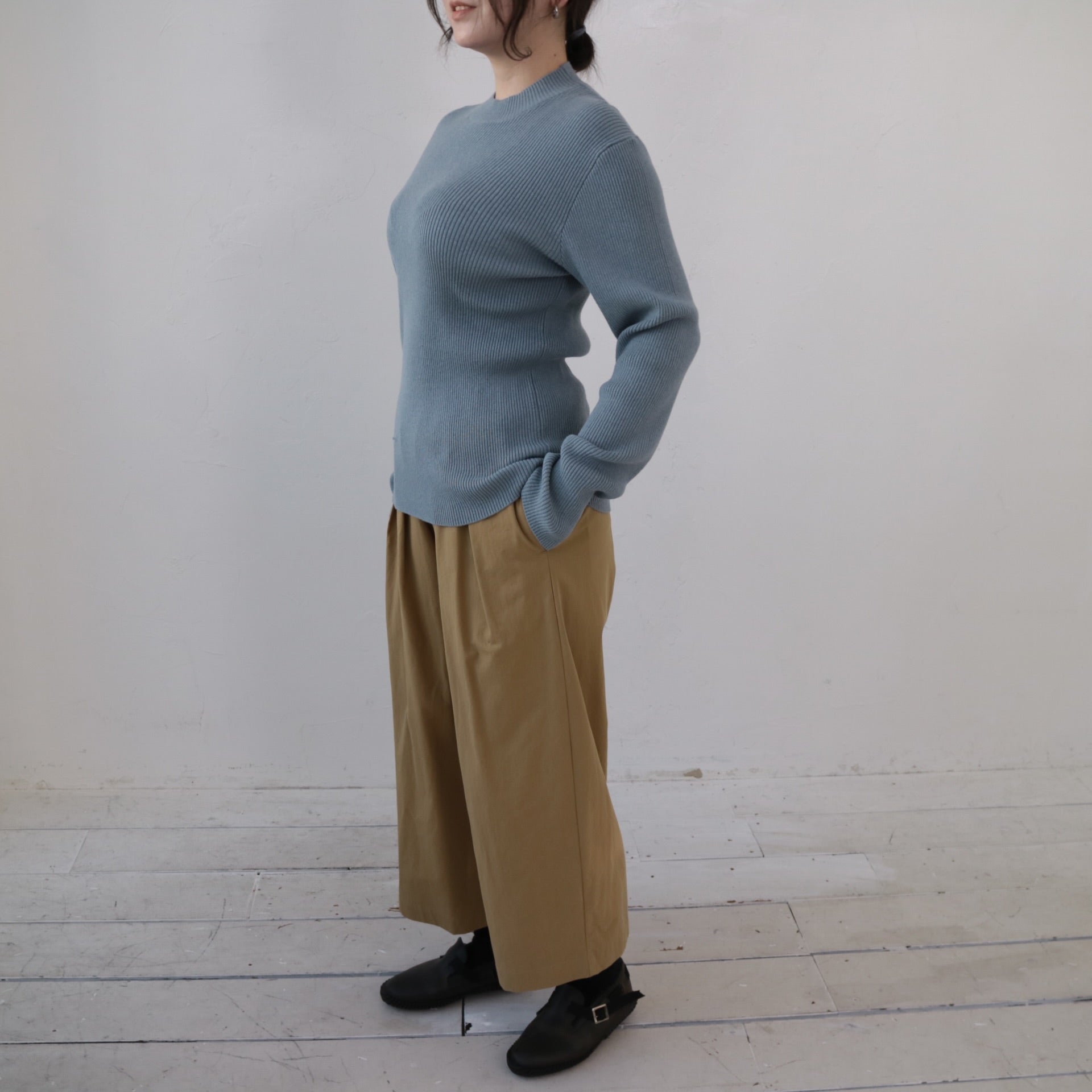 YARRA　綿カシミヤハイネックリブニット　YR-1442-222