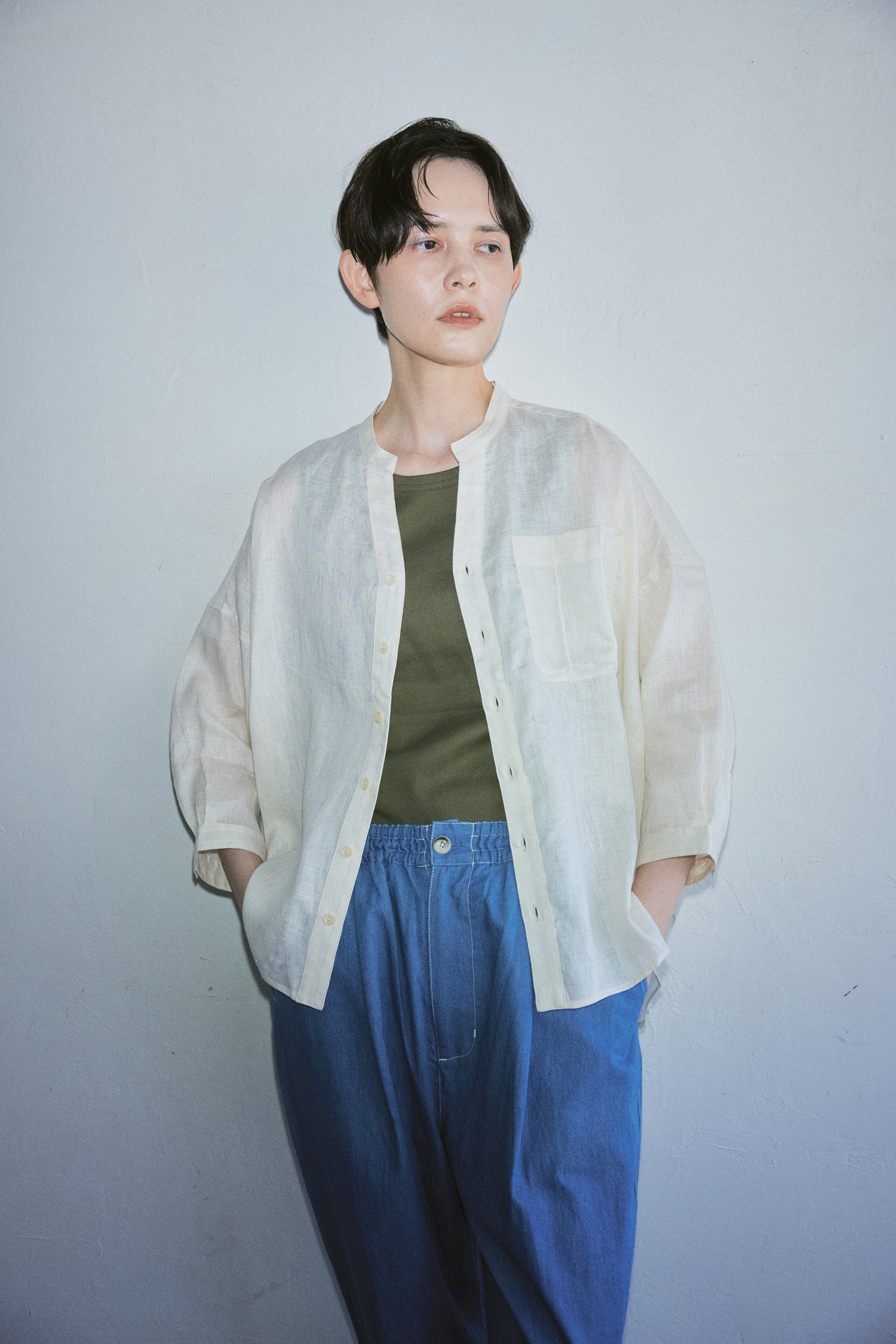 【ゆきふいるむ/yukiさん着用アイテム】YARRA NEU　スキッパーリネン７分袖シャツ　NU-5623-441