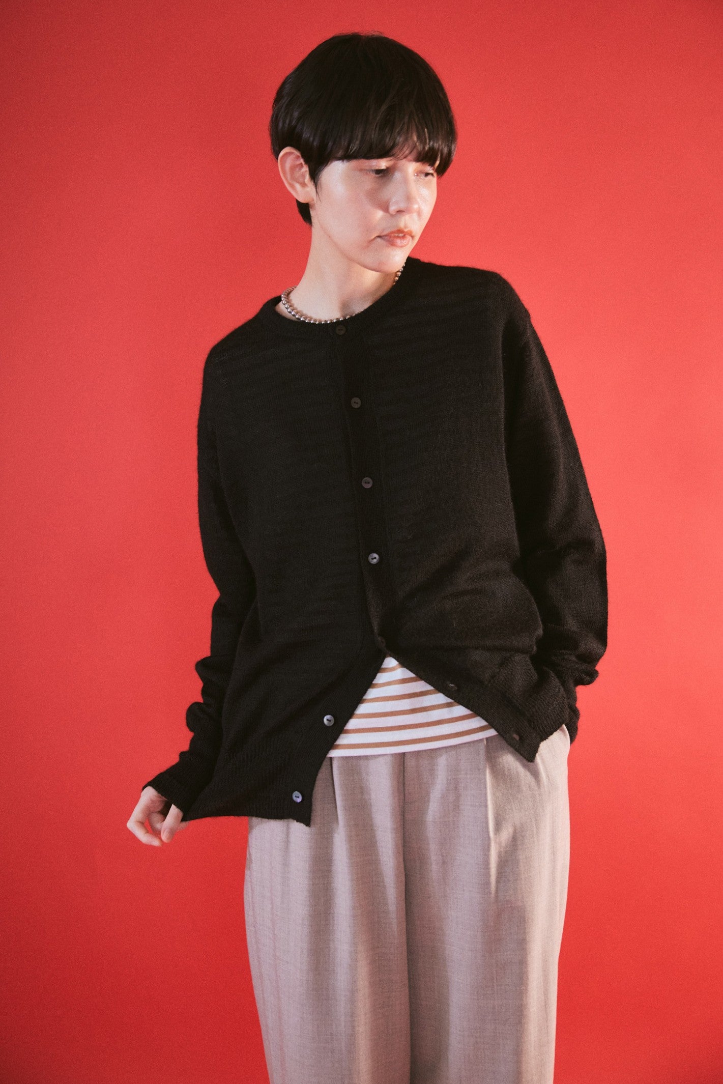 YARRA NEU　ブラックアルパカニットカーディガン　NU-5552-430