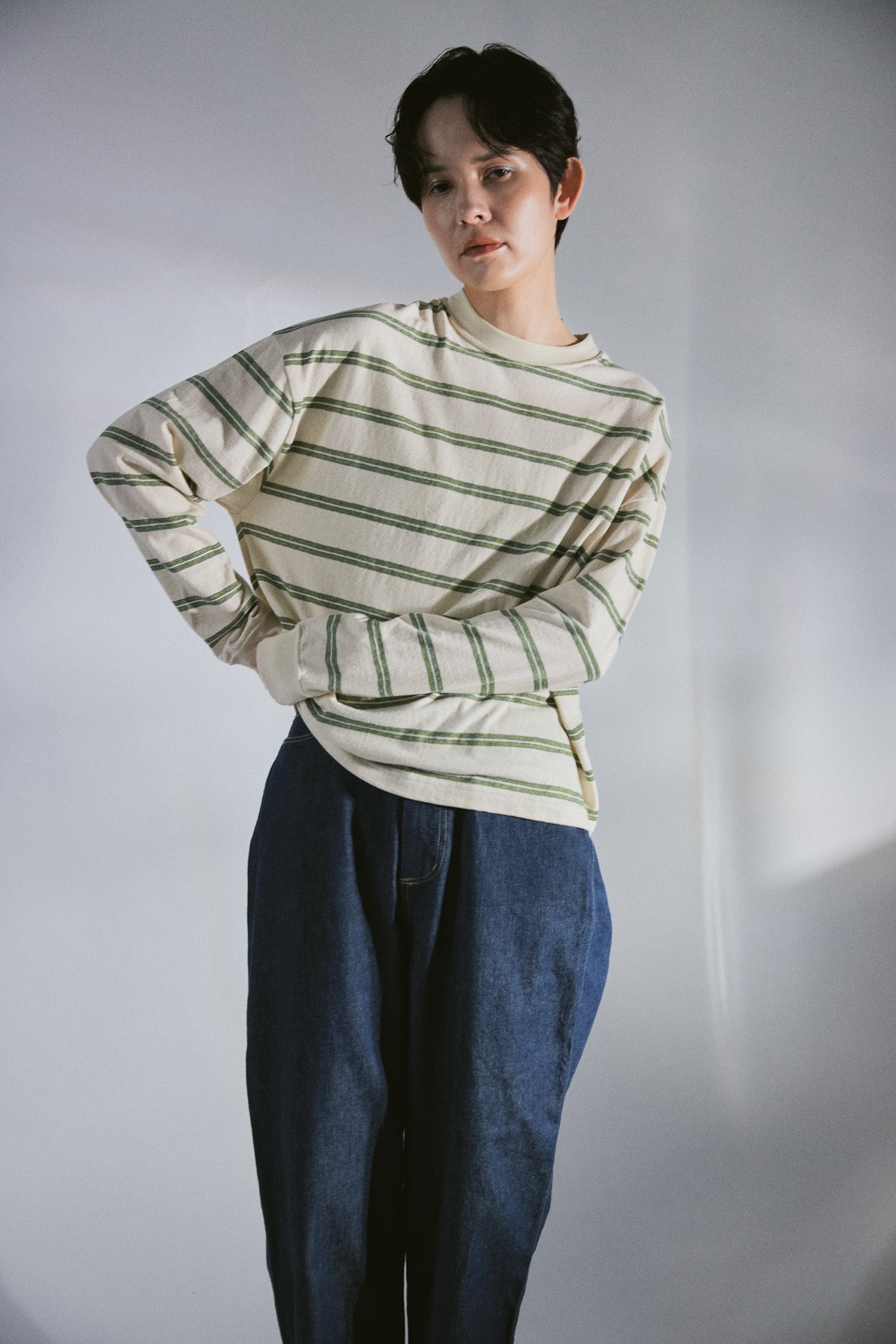 YARRA NEU　マルチボーダー長袖カットソー　NU-5611-401