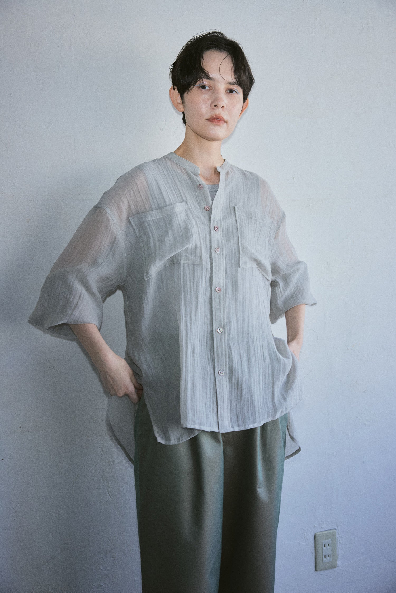 YARRA NEU　リネンブレンドシアーシャツ　NU-5613-416