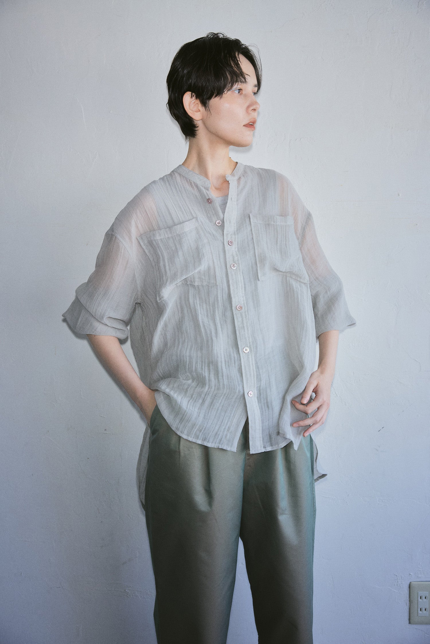 YARRA NEU　リネンブレンドシアーシャツ　NU-5613-416